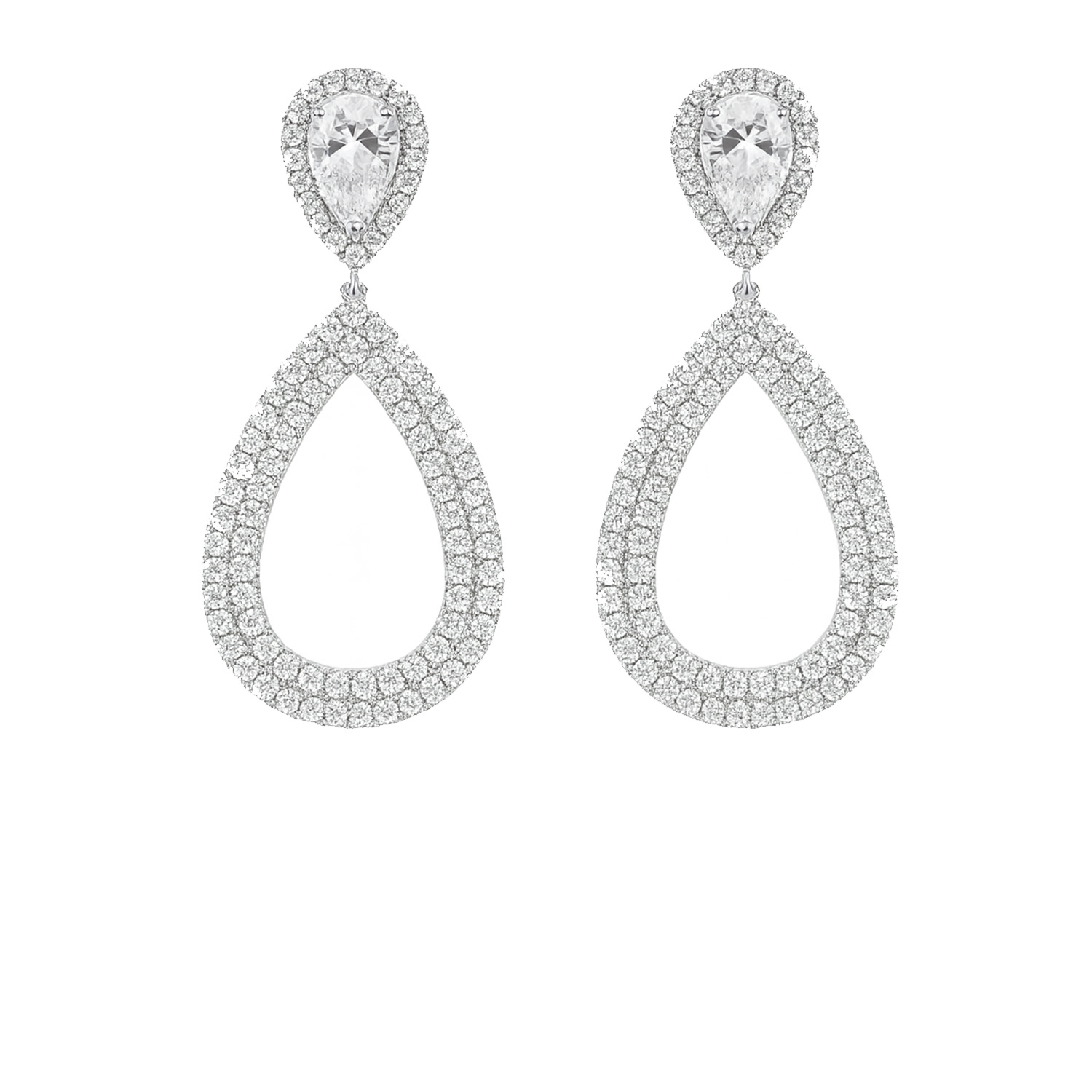 The Gala Women's Silver Pear Halo Open Drop Earrings In White