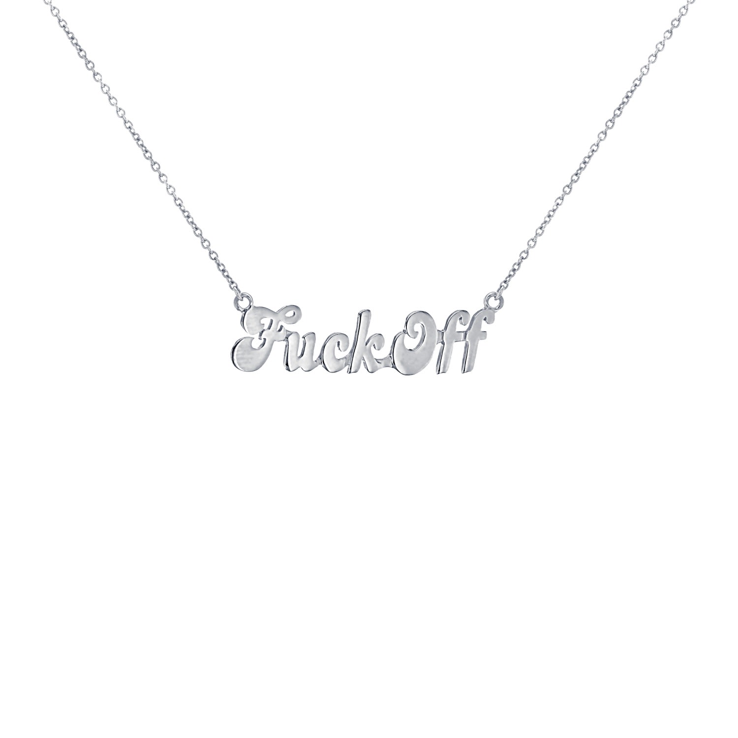 True Rocks Men's "fuck Off" Statement Necklace Sterling Silver In Metallic