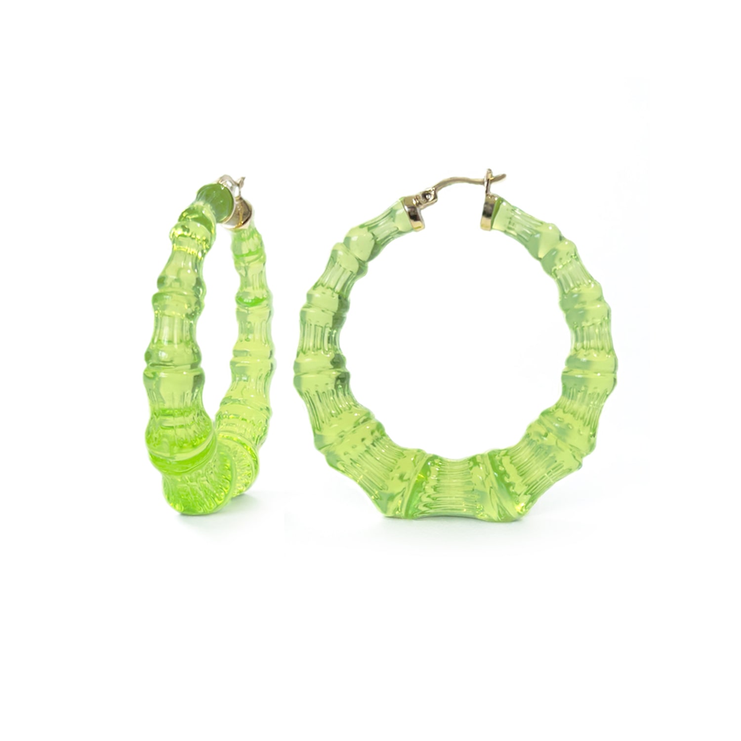 Gold & Honey Women's Green / Gold Bamboo Hoop Earrings In Lime Green