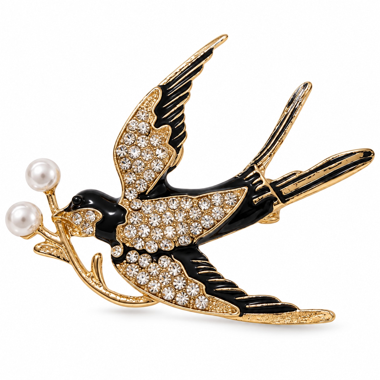 Women's Gold / Black Homeward Hope Pearl & Crystal Swallow Gold-Tone Statement Brooch - Gold | By Ozge
