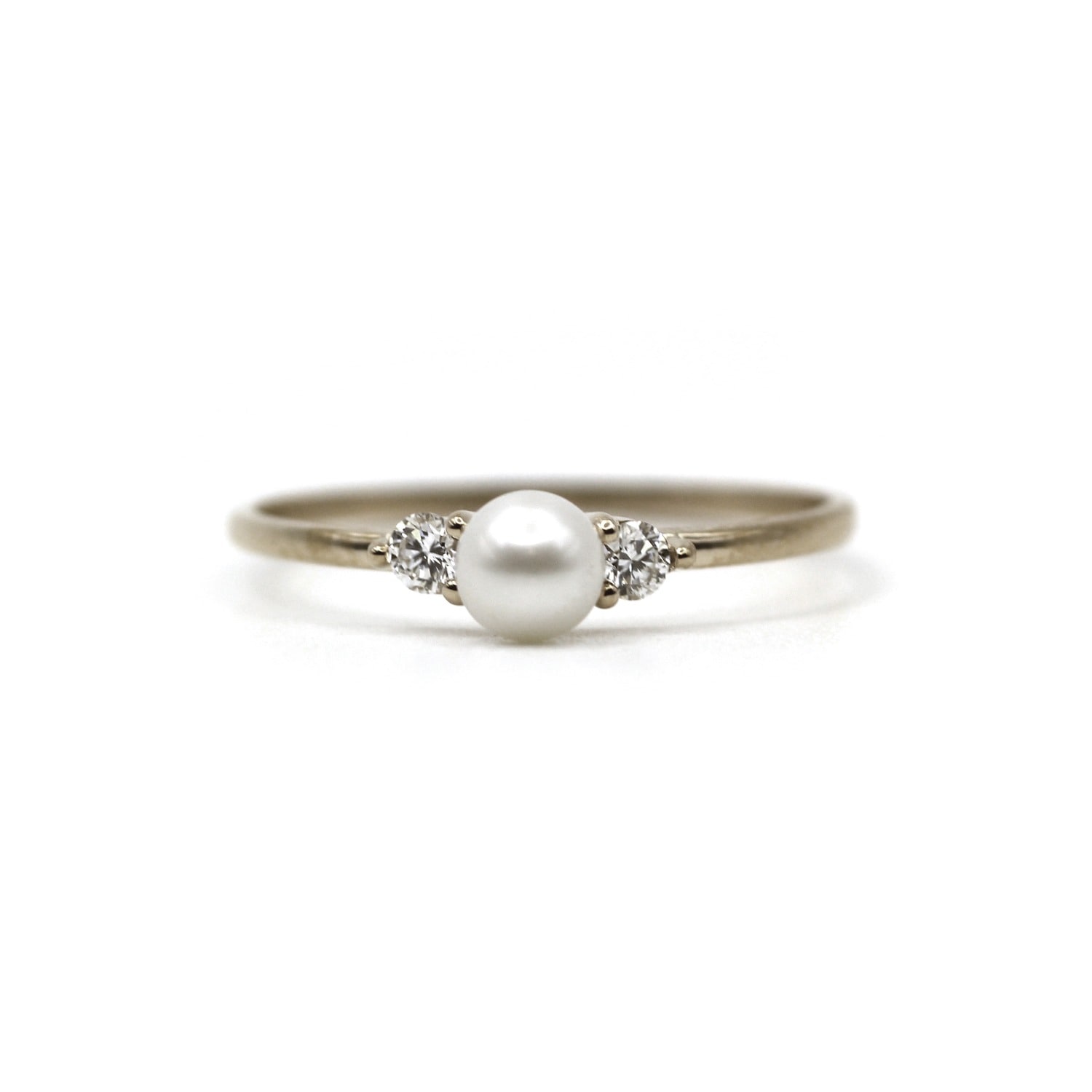 Women’s White Art Deco Akoya Pearl Engagement Wite Gold Ring | Vicstonenyc Fine Jewelry
