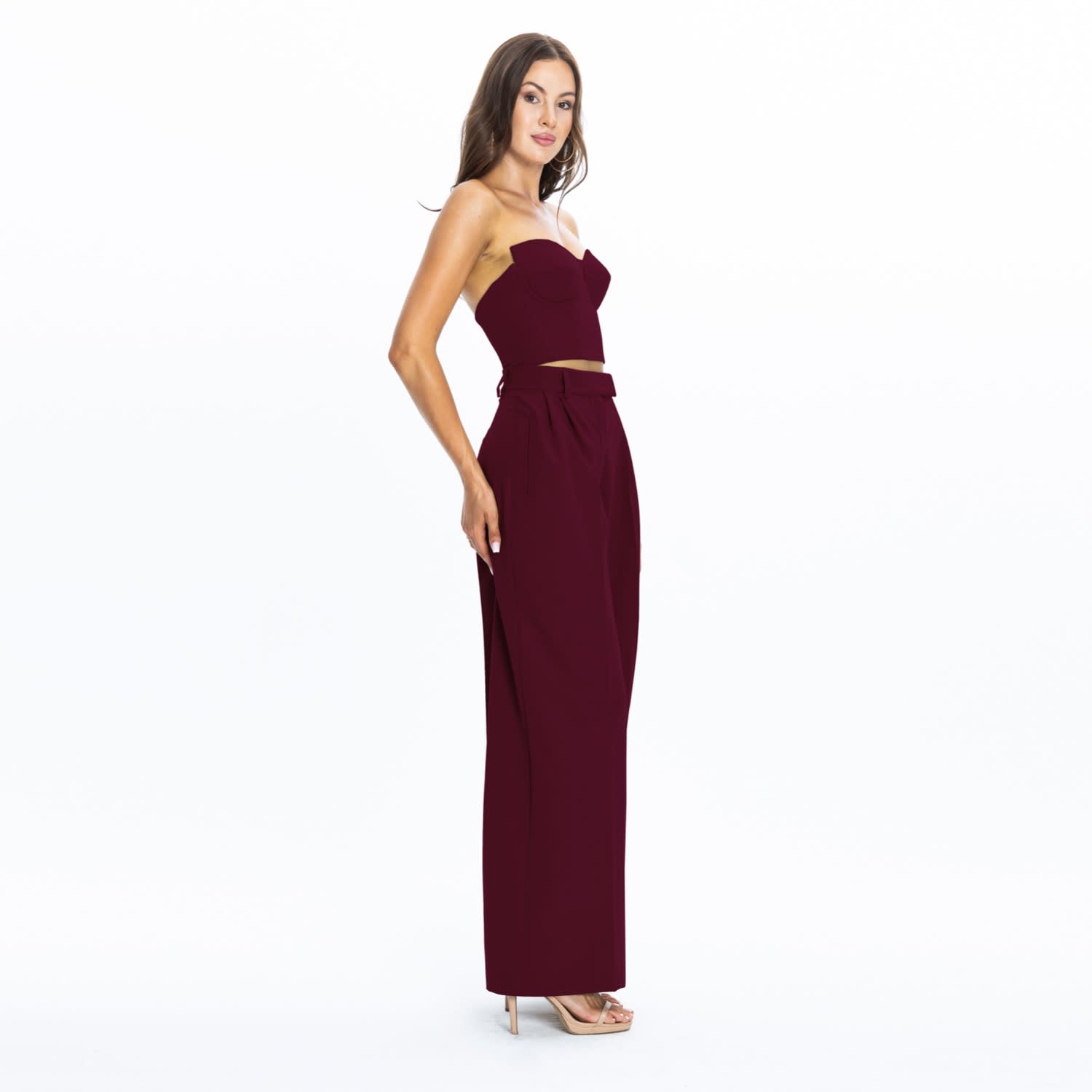 Burgundy High-Waisted Wide-Leg Trousers Sanremo | Angelika Jozefczyk | Wolf  & Badger
