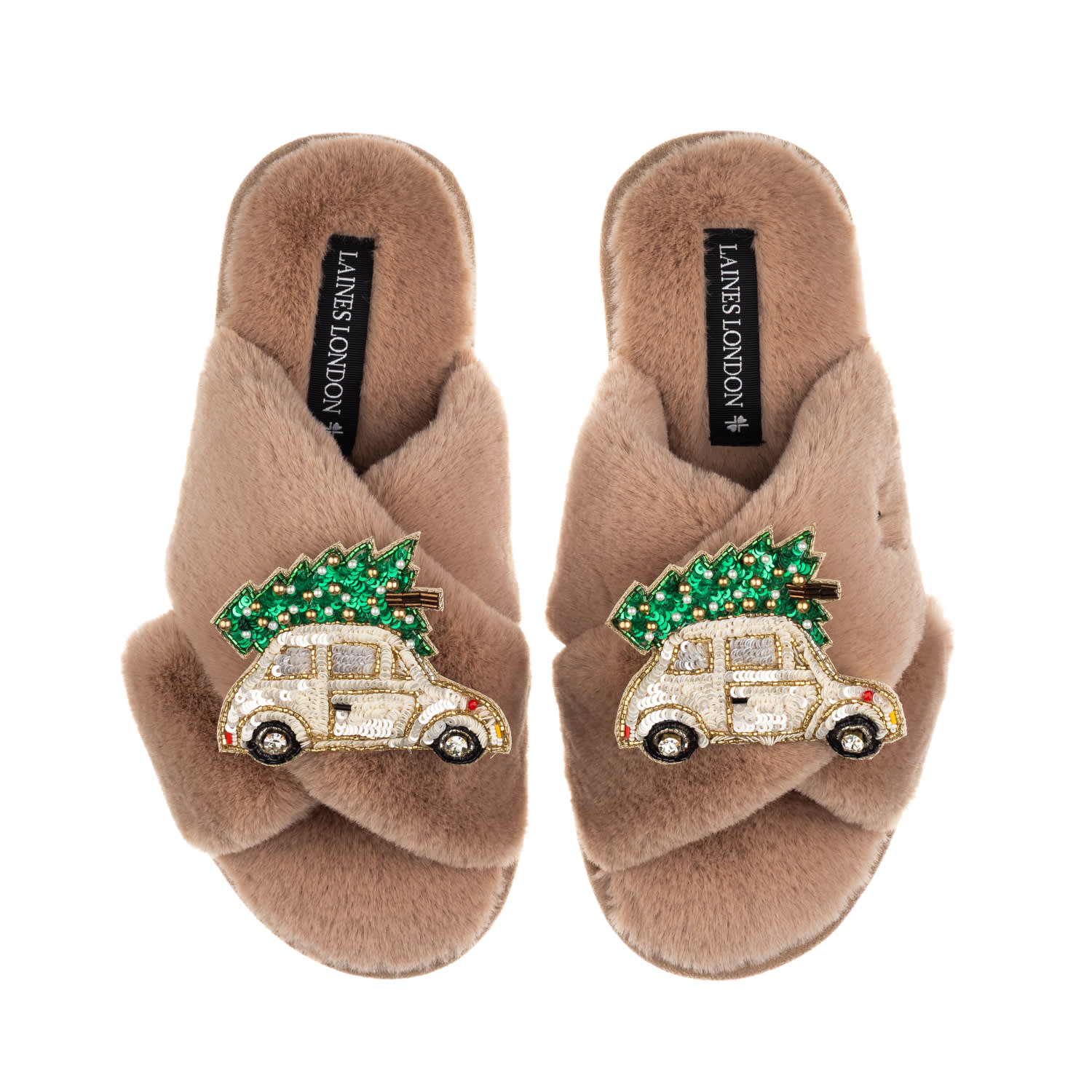 Laines London Women's Brown / Neutrals Classic Laines Christmas Collection Slippers With Double Cream & Gold Chris In Brown