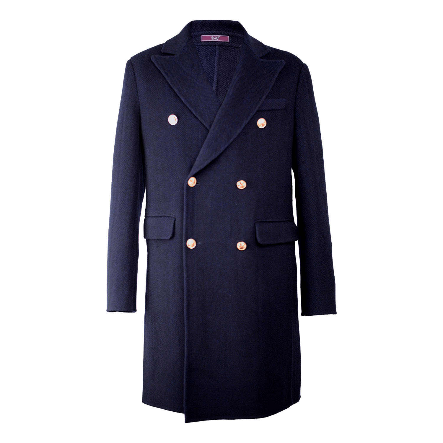 Men’s Blue David Wej Signature Double Breasted Wool Overcoat - Navy L