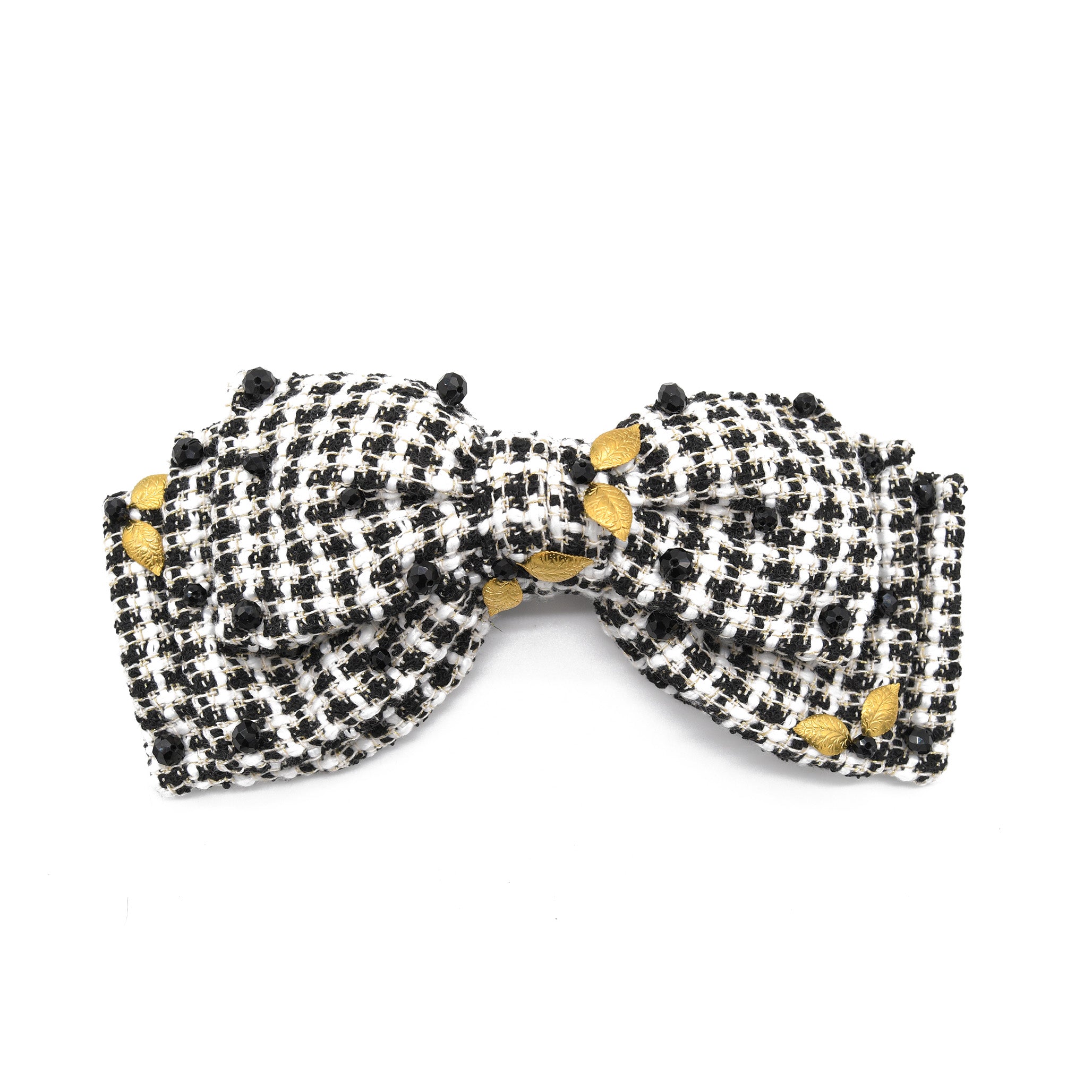 Adiba Women's Gold / Black / White Chic Black & White Tweed Harmony Barrette
