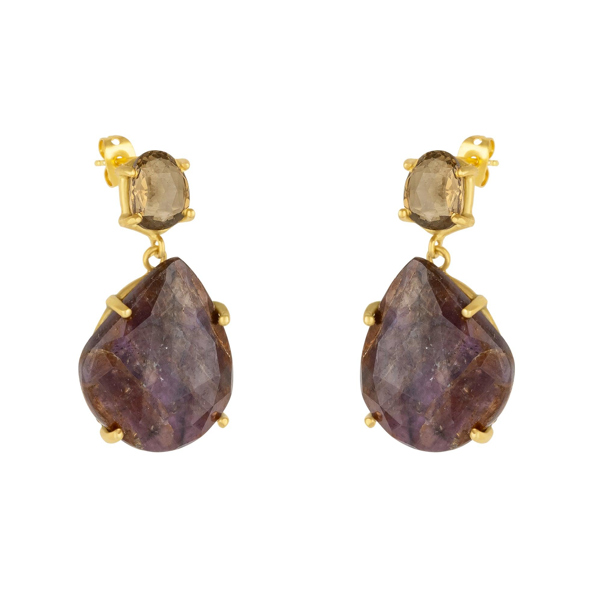 Mejoma Women's Drop Purple Gemstone Gold Earrings