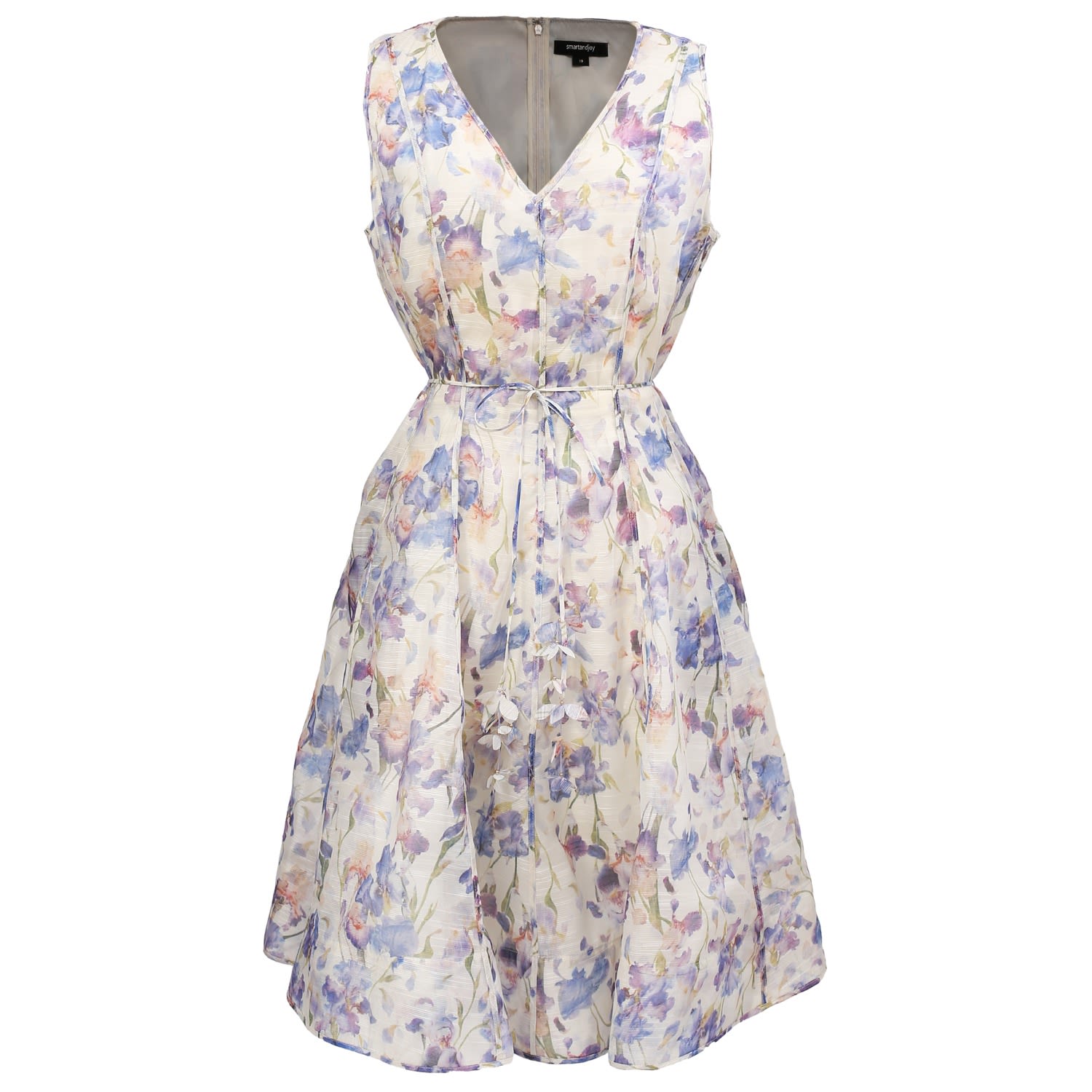 Smart And Joy Women's Neutrals / White Flower Print Sleeveless Tea Organza Dress - Multicolor In Multi