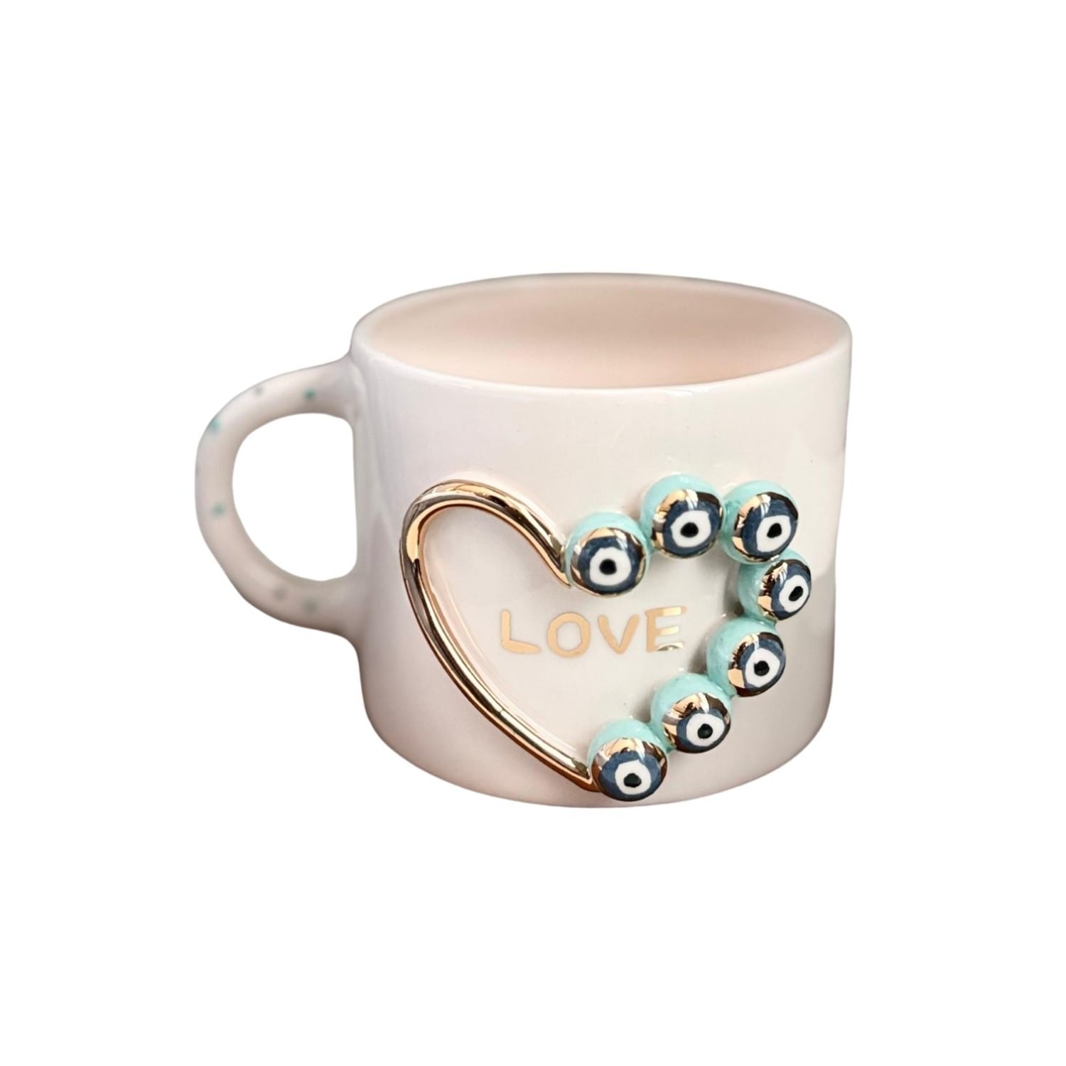 Anatoliacraft Blue / White Love Evil Eye Ceramic Mug In Multi