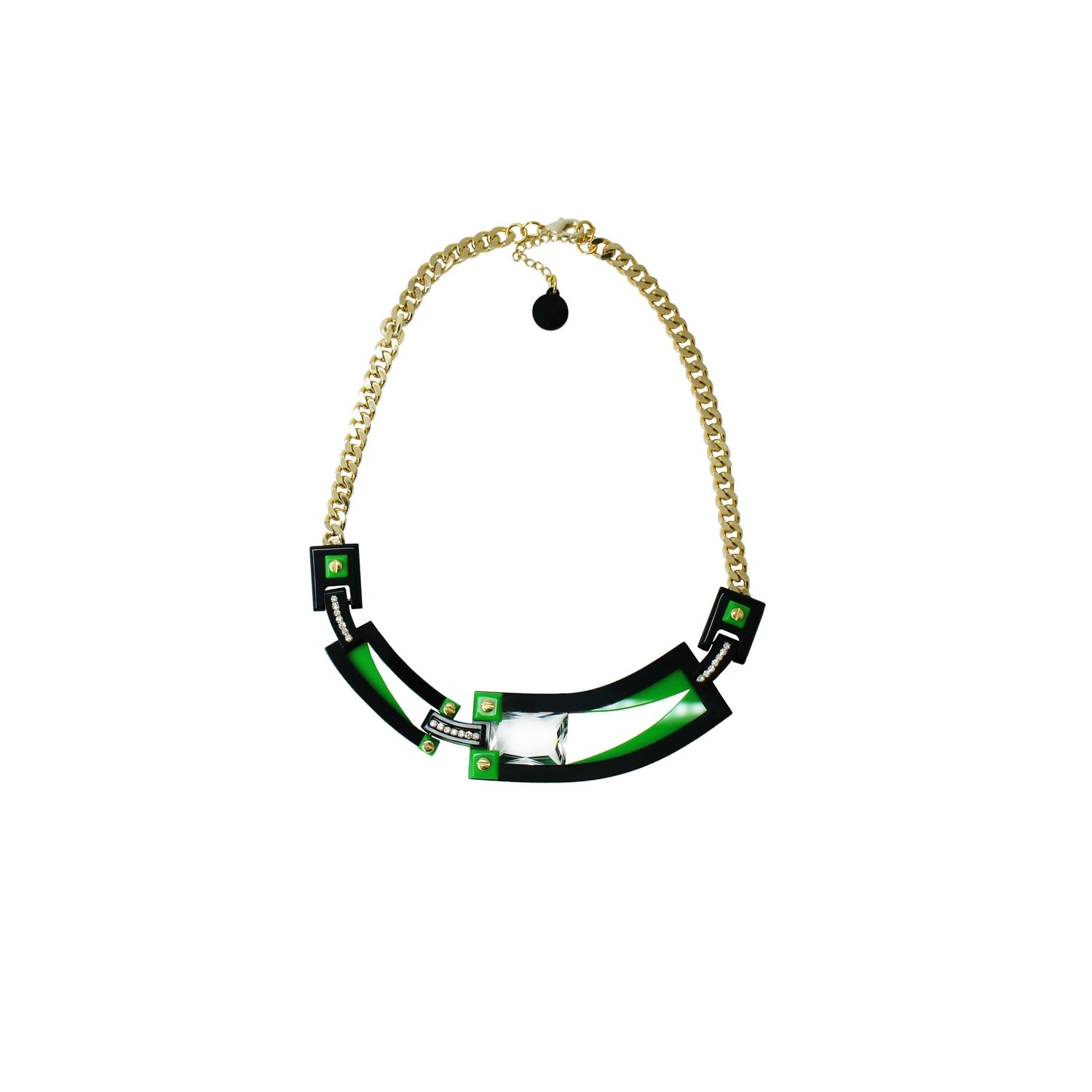Gissa Bicalho Women's Handmade Acrylic Necklace Deco Choker Rectangular Cut Stone Green In Green