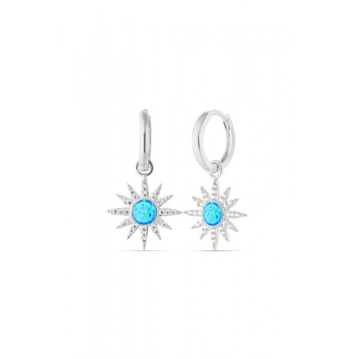 Women’s Blue Opal Sun Drop Hoop Earring Sterling Silver - Silver Spero London