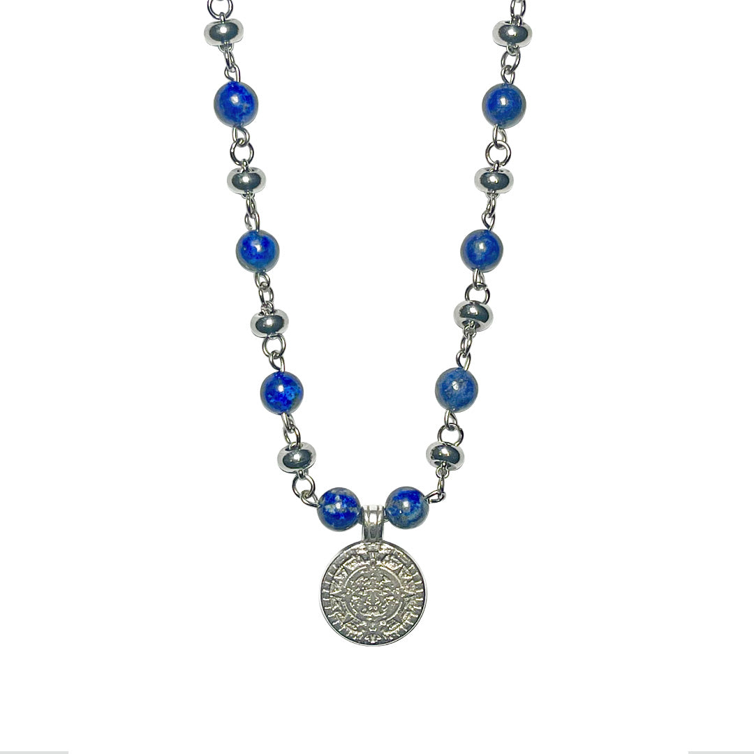 Mhart Women's Silver Lapis Lazuli Coin Necklace In Gray
