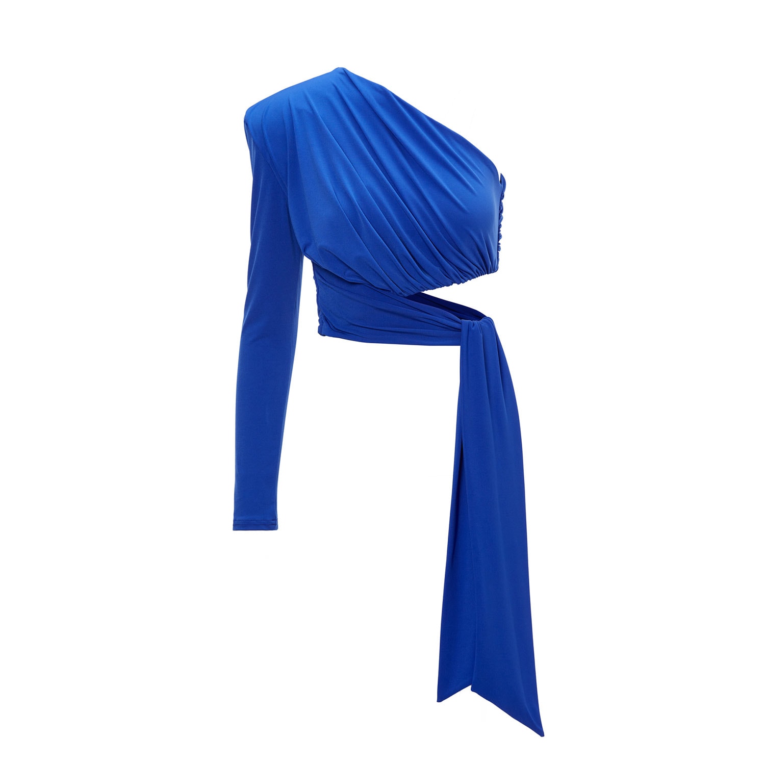 Women’s Electric Blue Asymmetrical Top With Scarf Small Bluzat