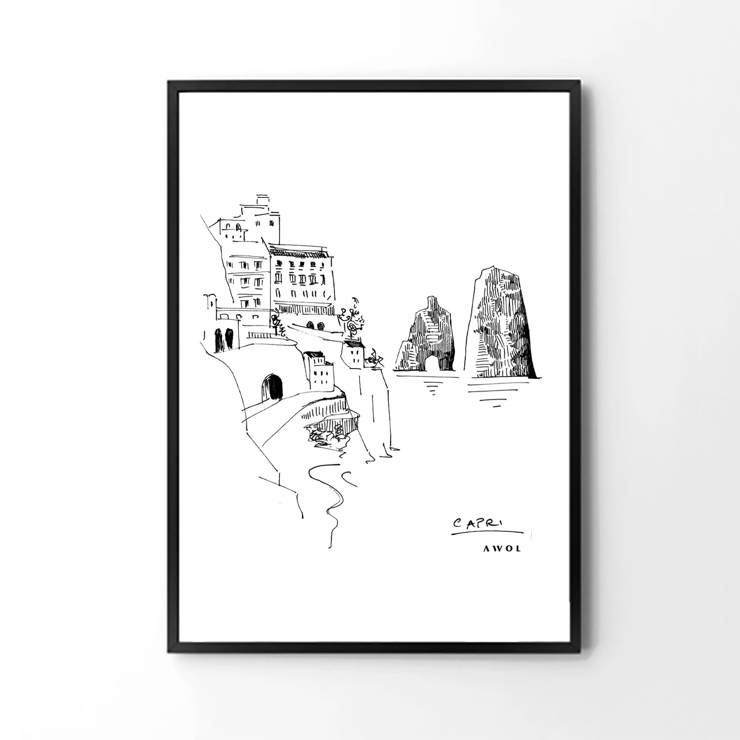 Black / White Capri, Amalfi Coast: Italian Dreamscapes Art Print Awol