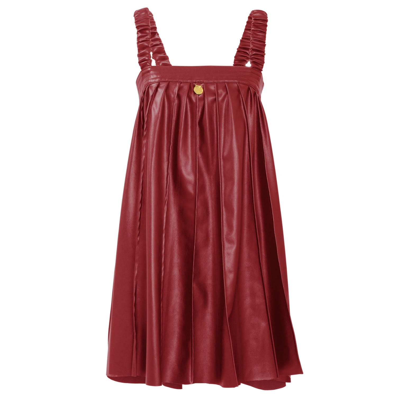 Women’s Desire - Red Pleated Mini Dress, Vegan Leather Medium Kargede