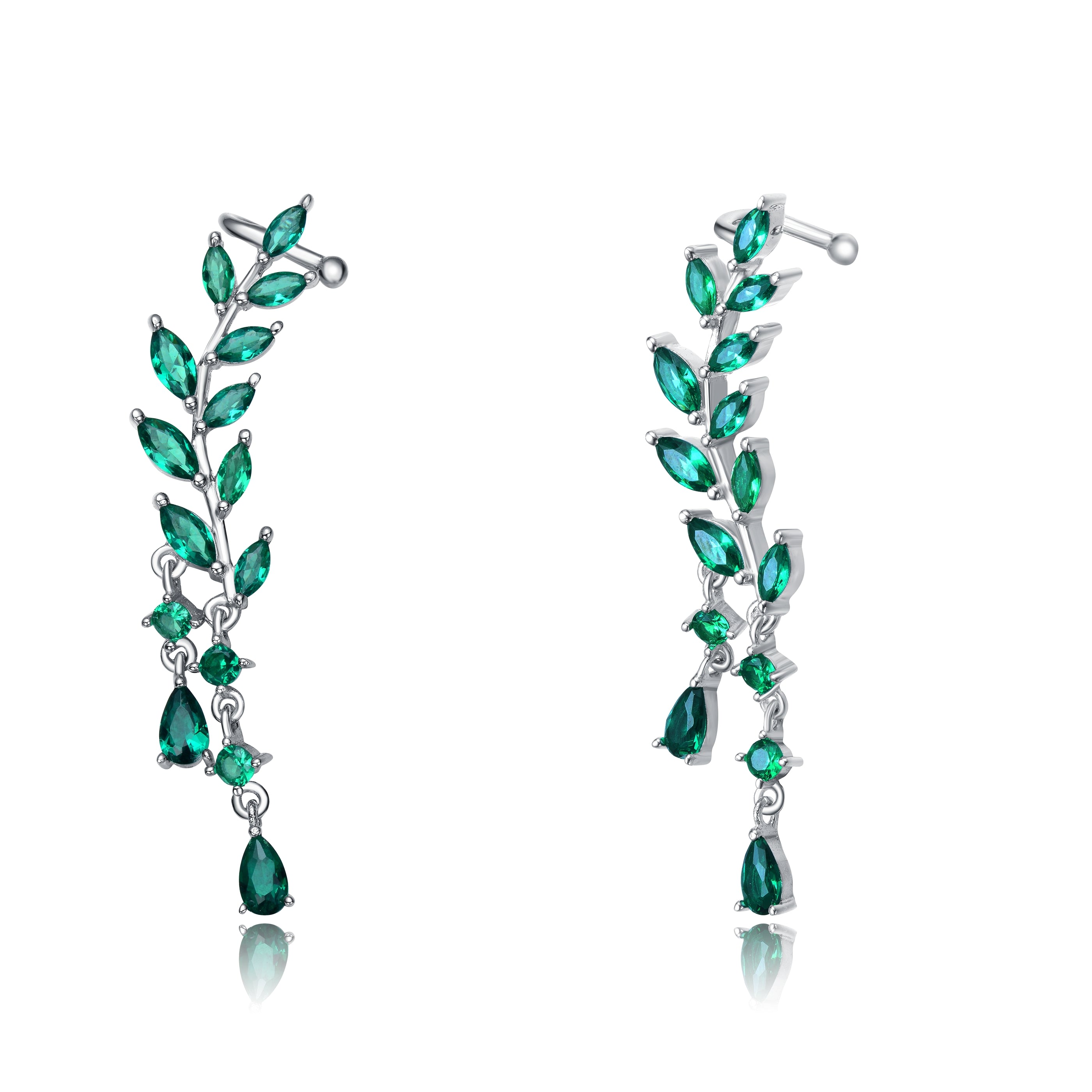 Women’s Silver / Green / White Lierre Cz Drop Earrings Genevive Jewelry