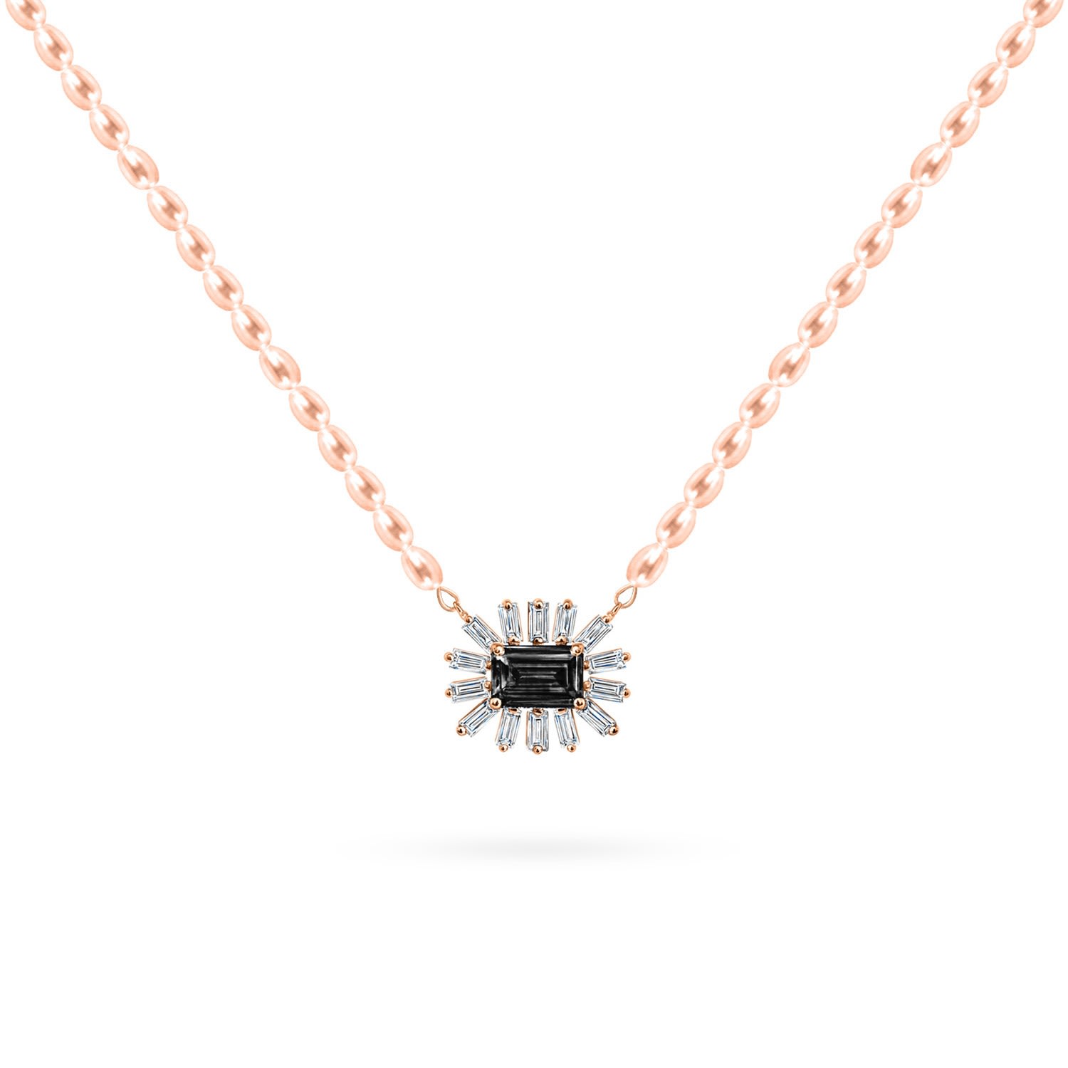 Women’s Necklace Cleopatra Baguette Rose Pearls On 18K Rose Gold Diamonds And Precious Stones Onyx Aquae Jewels