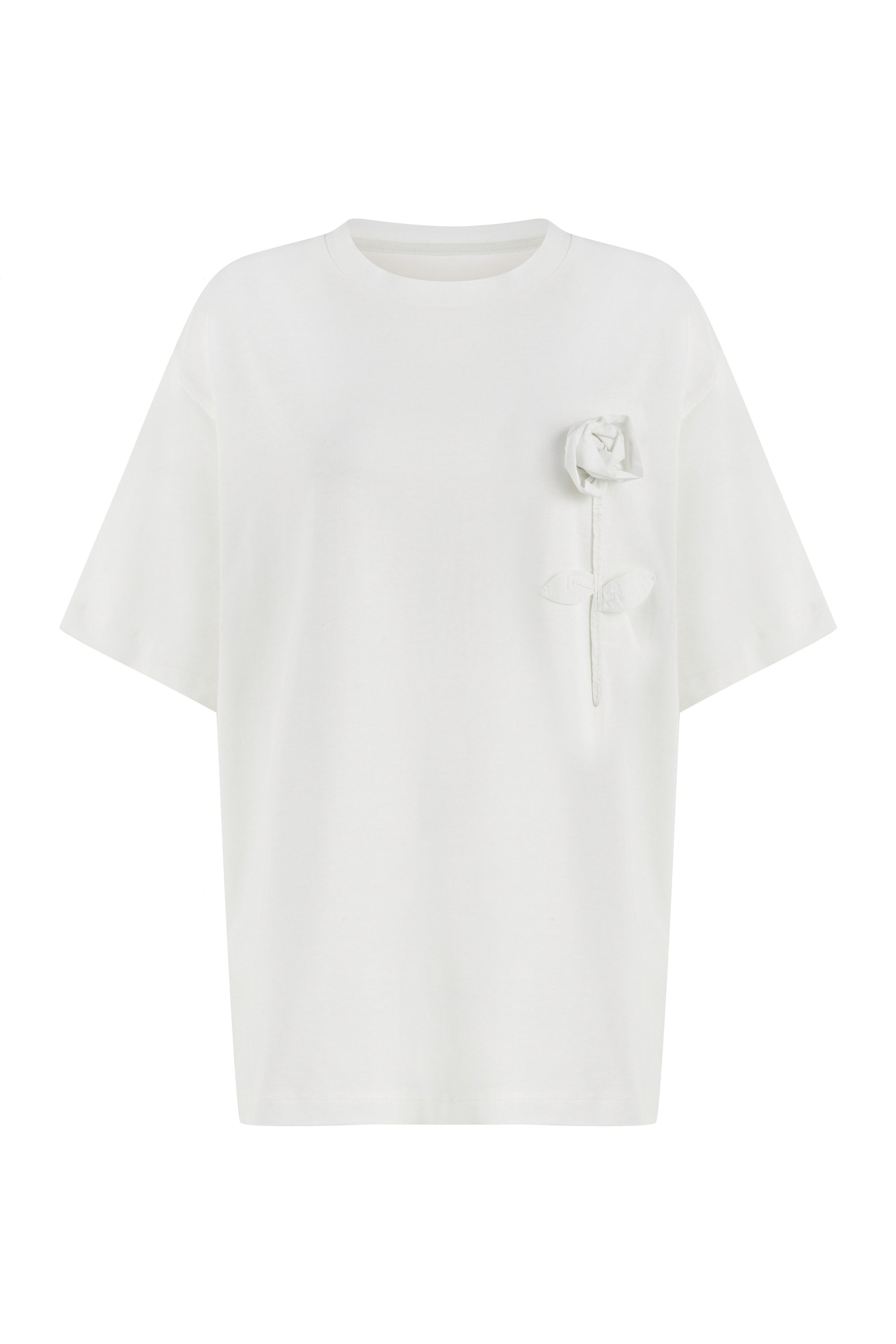 Nocturne Women's White Oversized Embroidered T-shirt