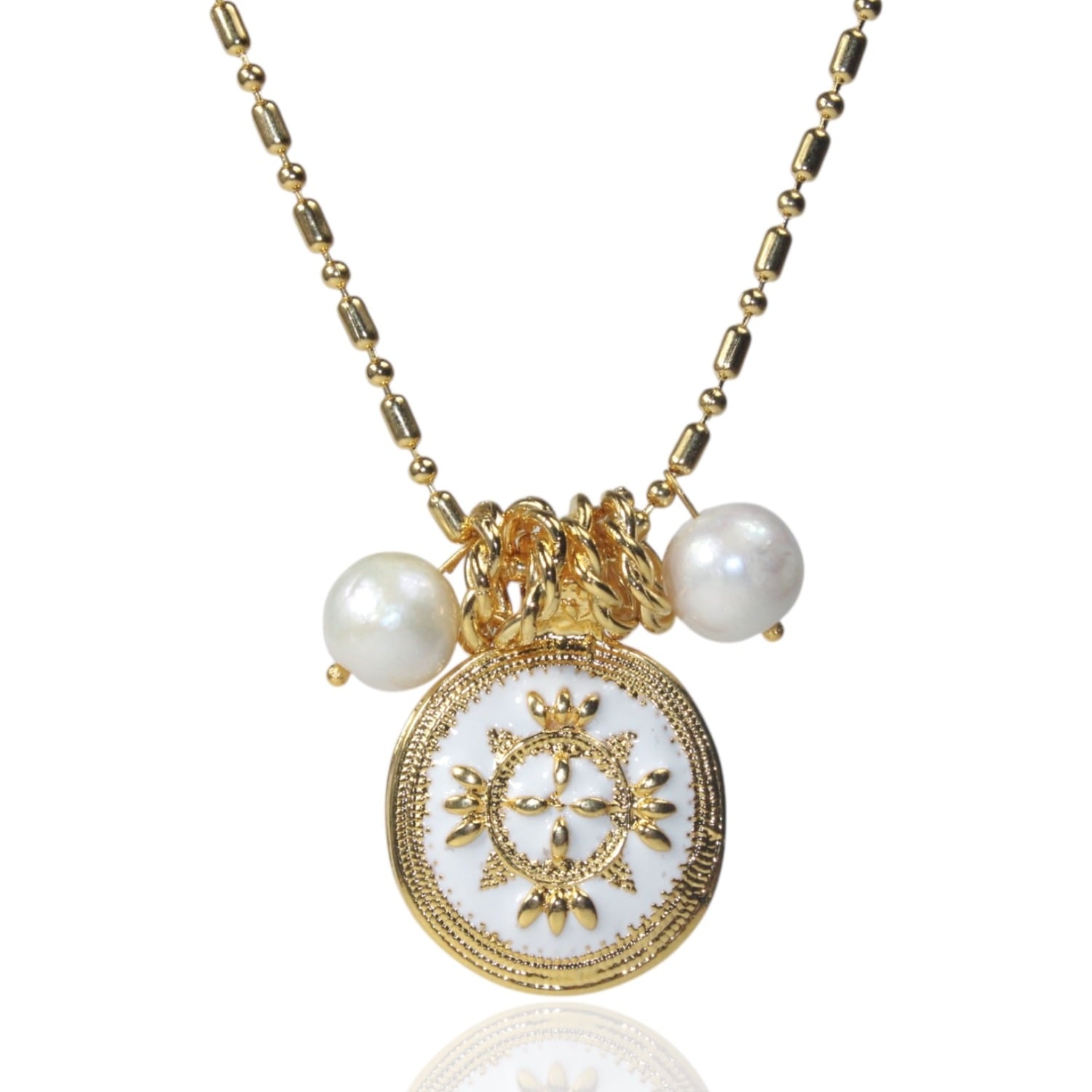 By Virgo Women's Golden Sunburnst Gold Plated Pearl Necklace