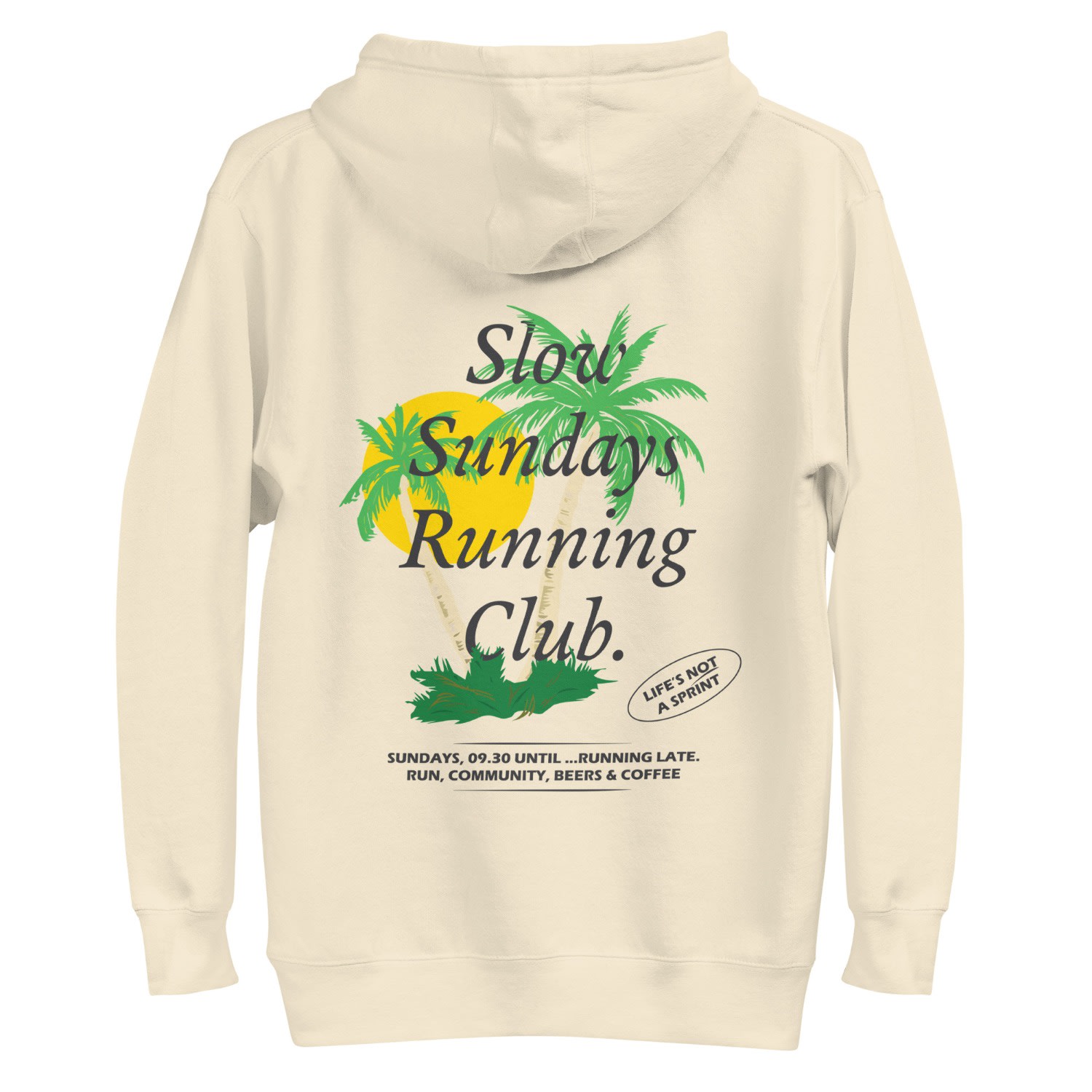Anchor & Crew Neutrals Bone Palm Tree Slow Sundays Running Club Cotton Blend Hoodie - Women In White