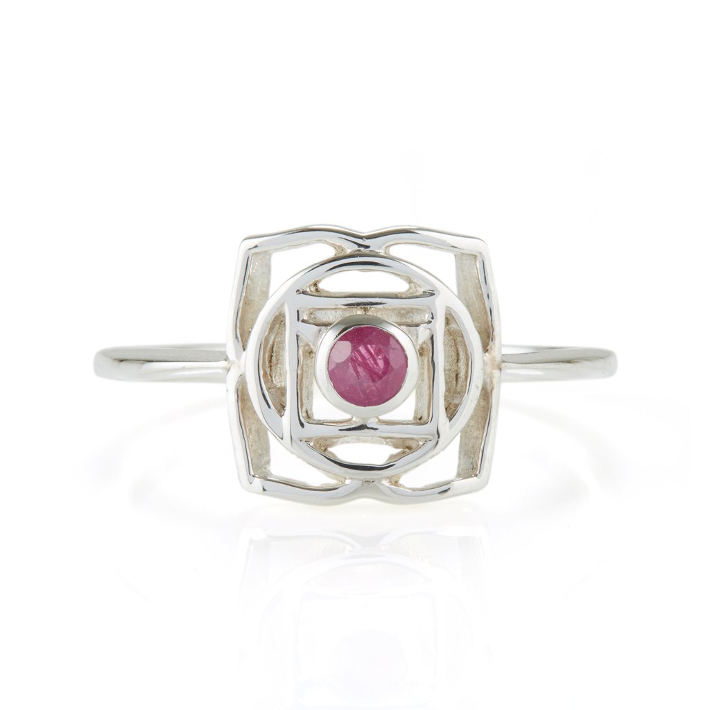 Women’s Root Chakra Silver Ring - Ruby Charlotte’s Web Jewellery