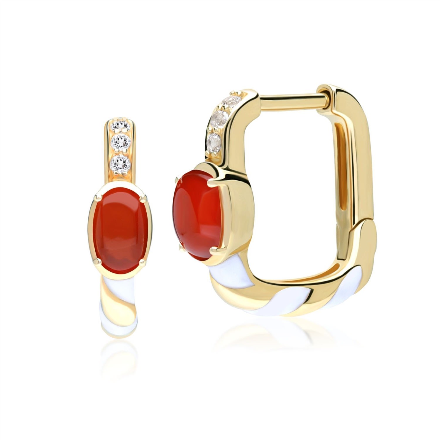 Women’s Yellow / Orange Gold Plated Siberian Waltz Carnelian & Topaz Square Hoop Earrings Gemondo