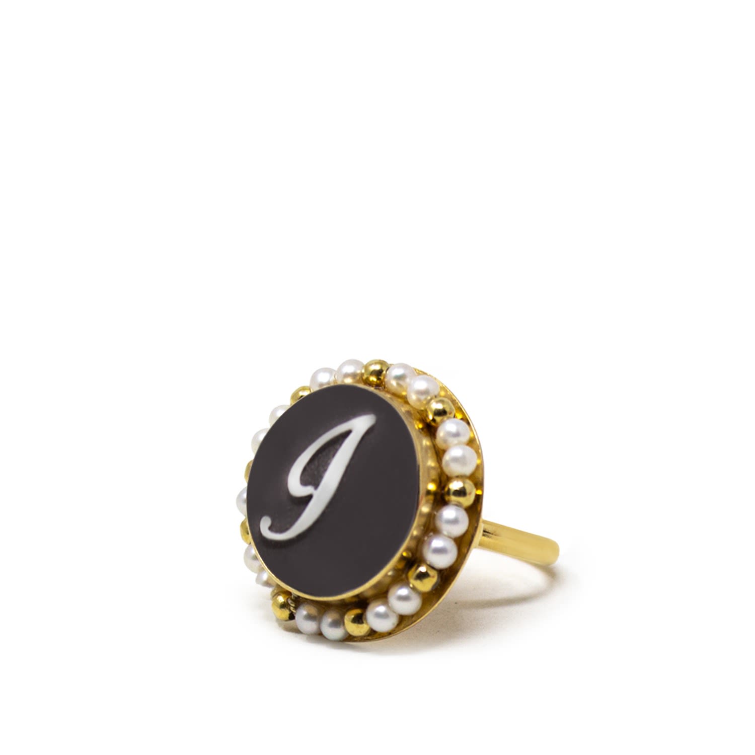 Women’s Gold / Black Gold Vermeil Black Cameo Pearl Ring Initial J Vintouch Italy