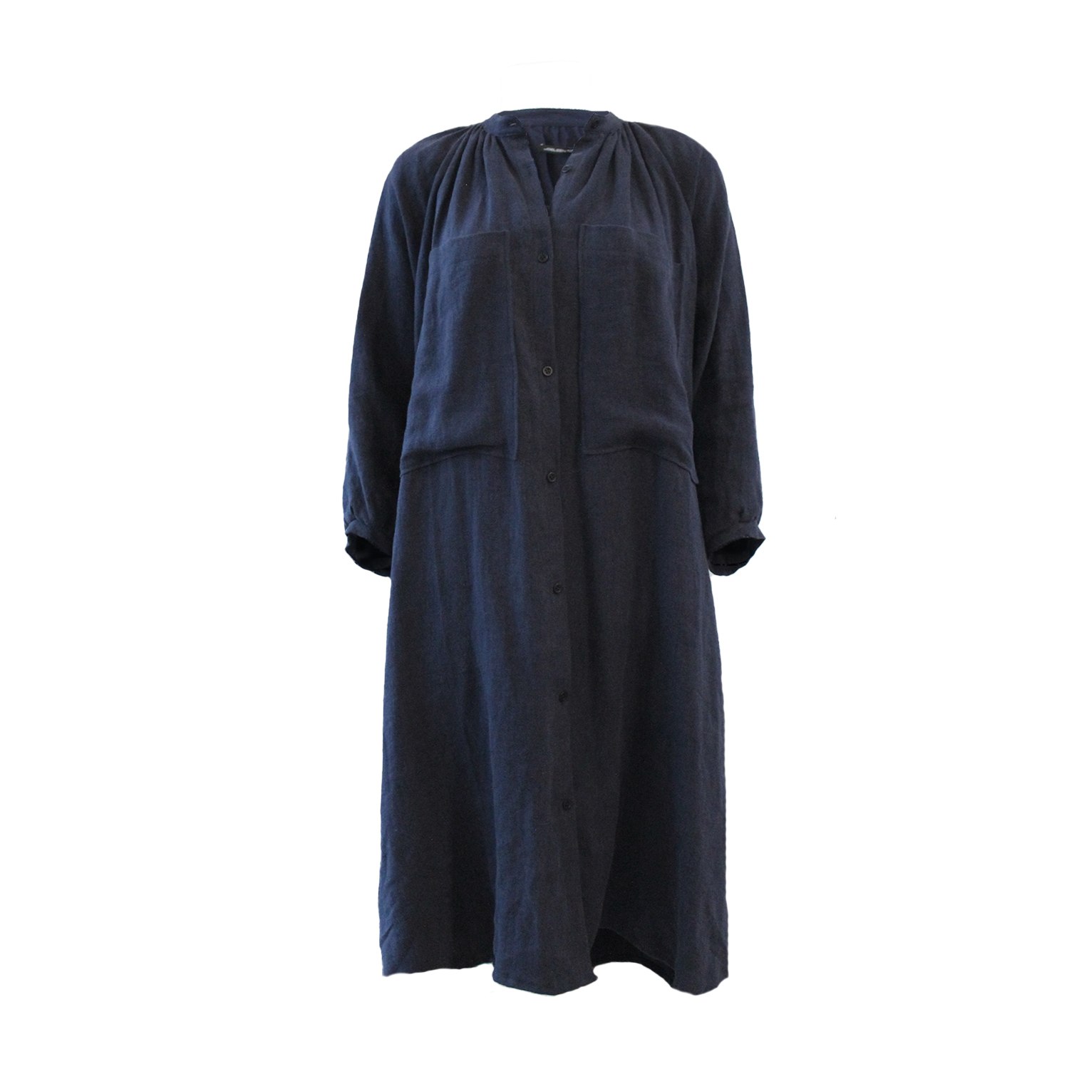 Women’s Blue Gathered Linen Midi Shirt Dress - Indigo Extra Small Joeleen Torvick