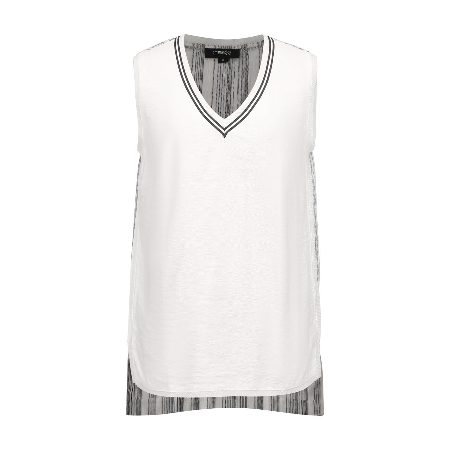 Smart And Joy Women's White Long V-neckline Bi-material Top In White