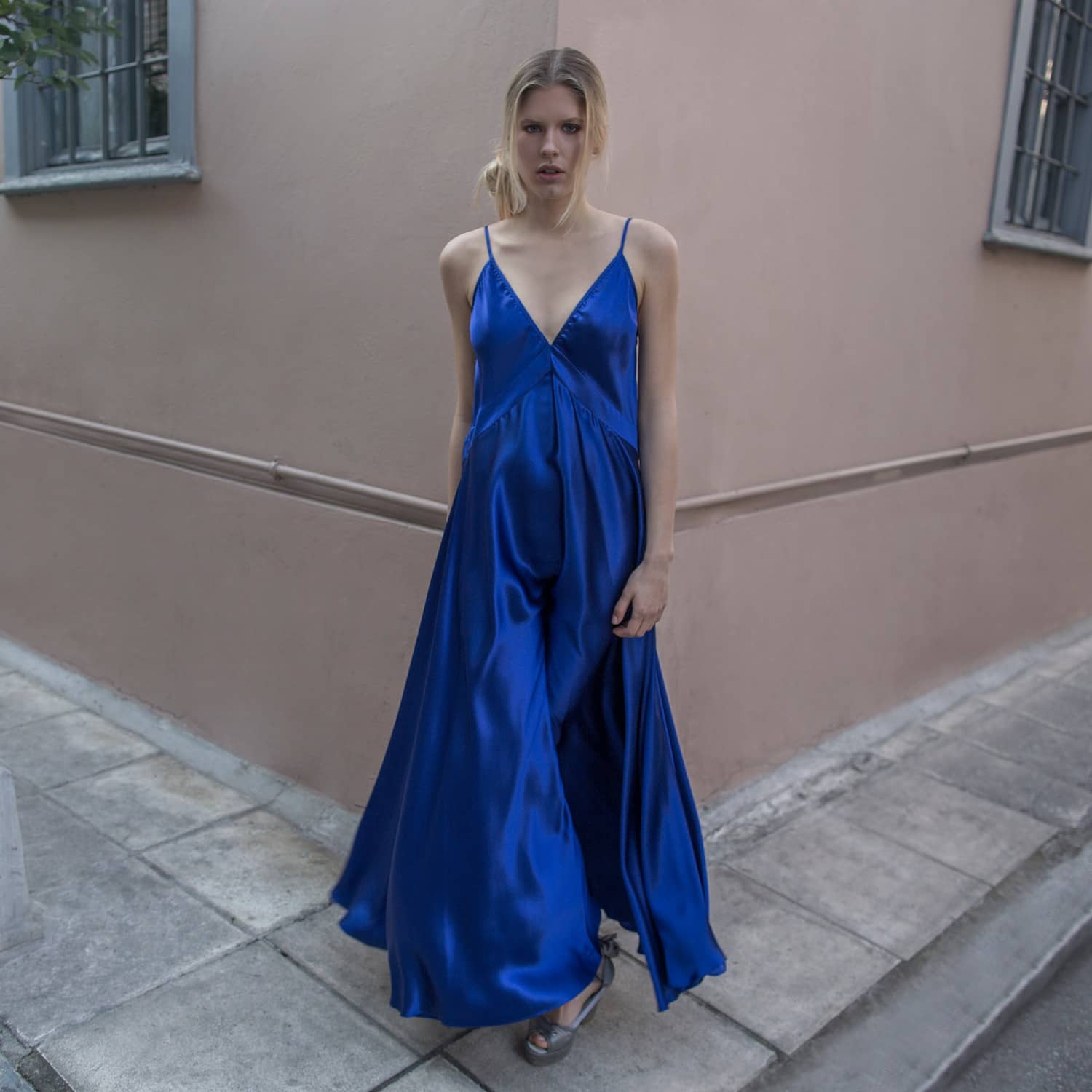 cobalt blue silk dress