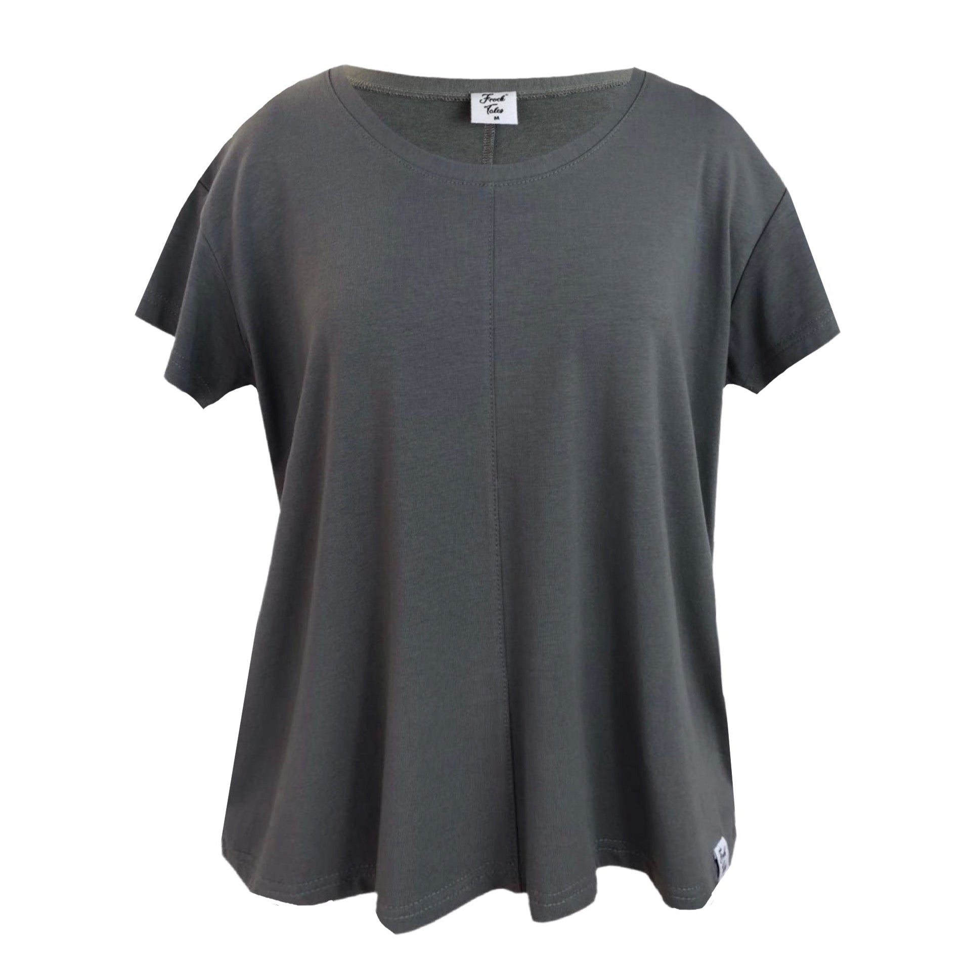 Frock Tales Women's Grey Any Day Tee With Short Sleeve & Scoop Neck In Steel In Grey