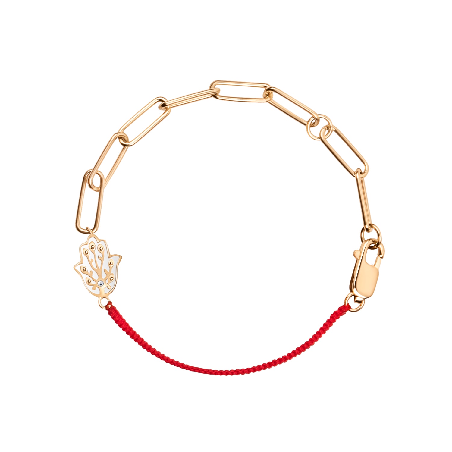 Karma And Luck Women's Red / Gold / White Exuberant Optimism - Red String Chain Hamsa Bracelet
