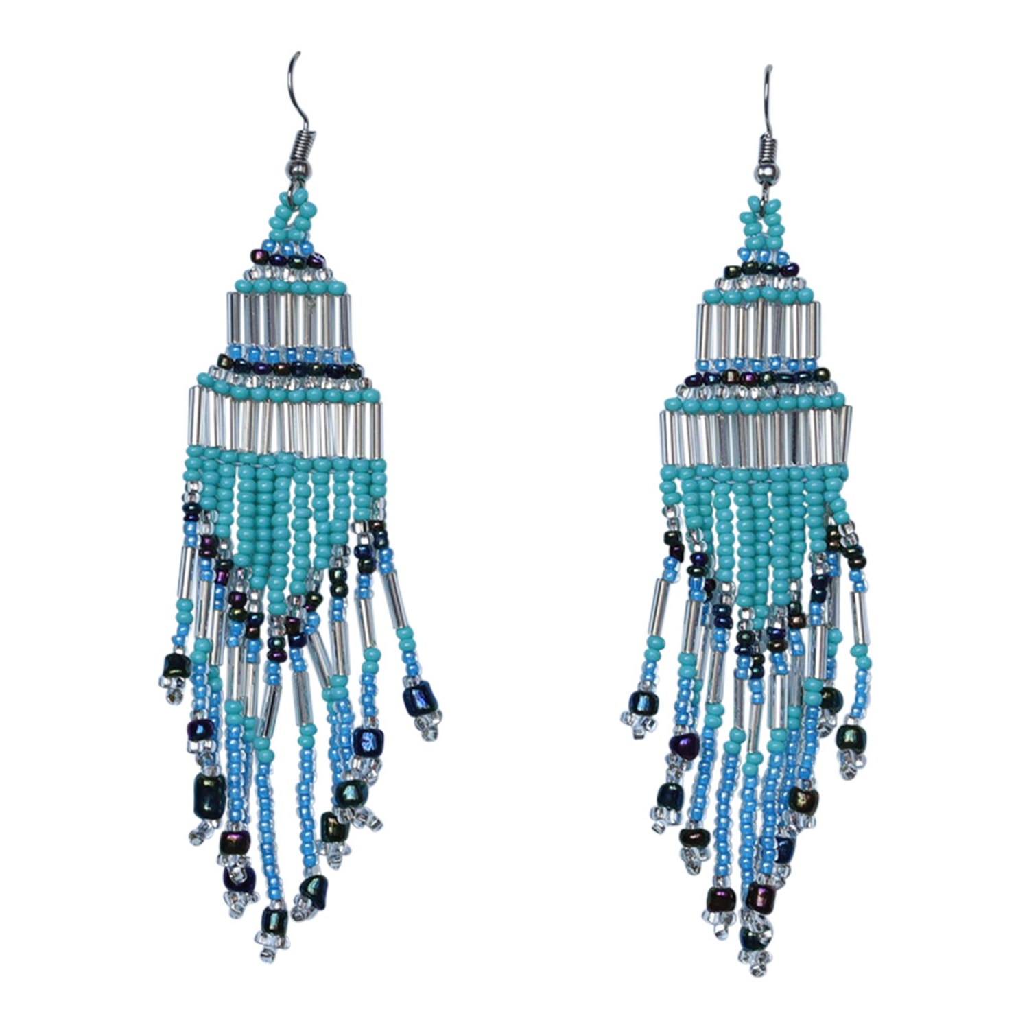 Women’s Blue / Silver Encuentro Beaded Boho Earrings - Turquoise Water Good Tidings Style