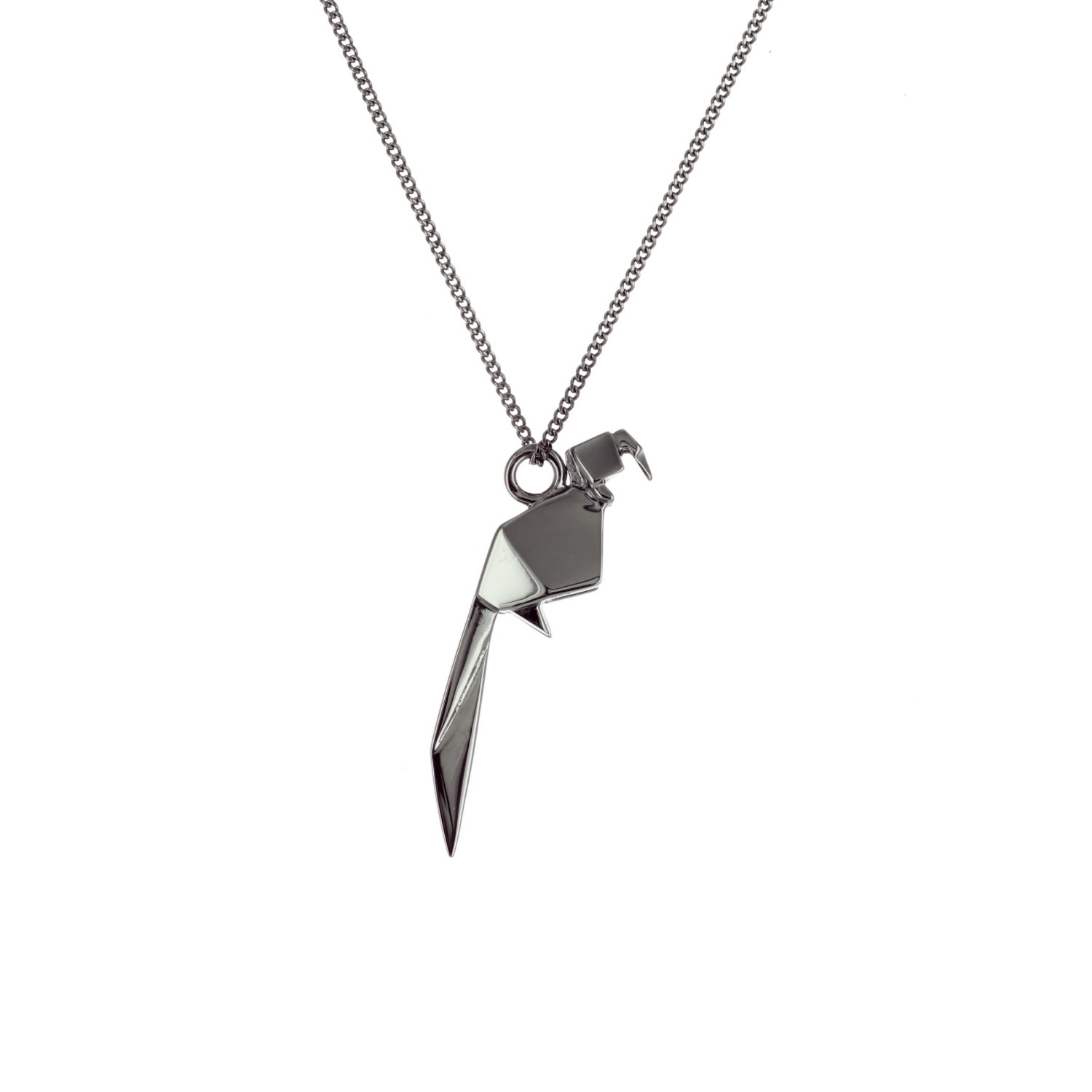 Women’s Black Mini Parrot Necklace Gun Metal Origami Jewellery