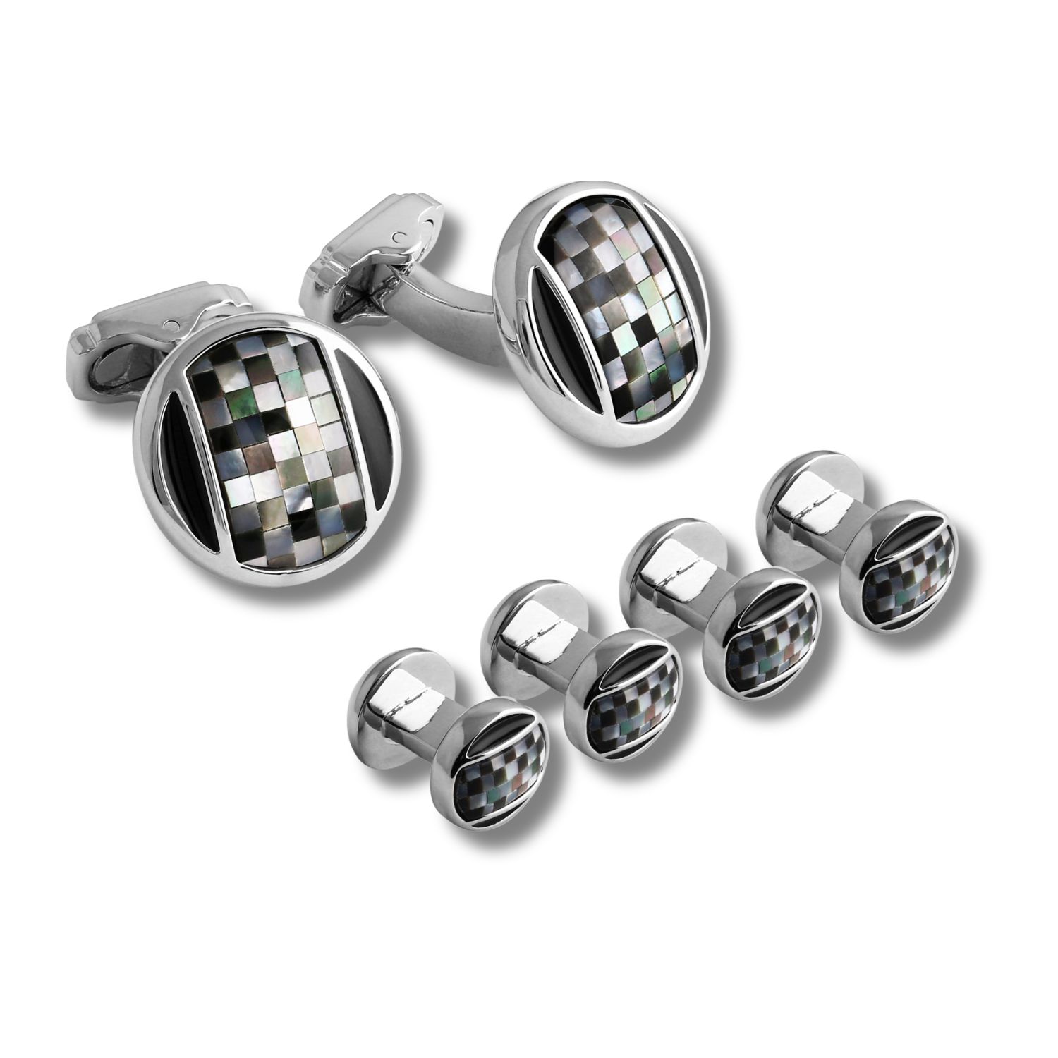 Men's Black / Grey Thompson Black Mother Of Pearl Mosaic Cufflink And Stud Set | Tateossian London