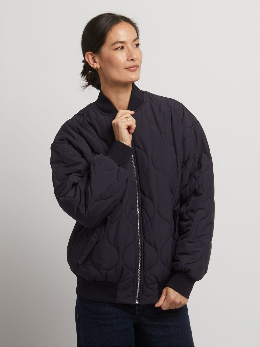 Guards London Women's Blue Grace Quilted Bomber Jacket - Navy In Black