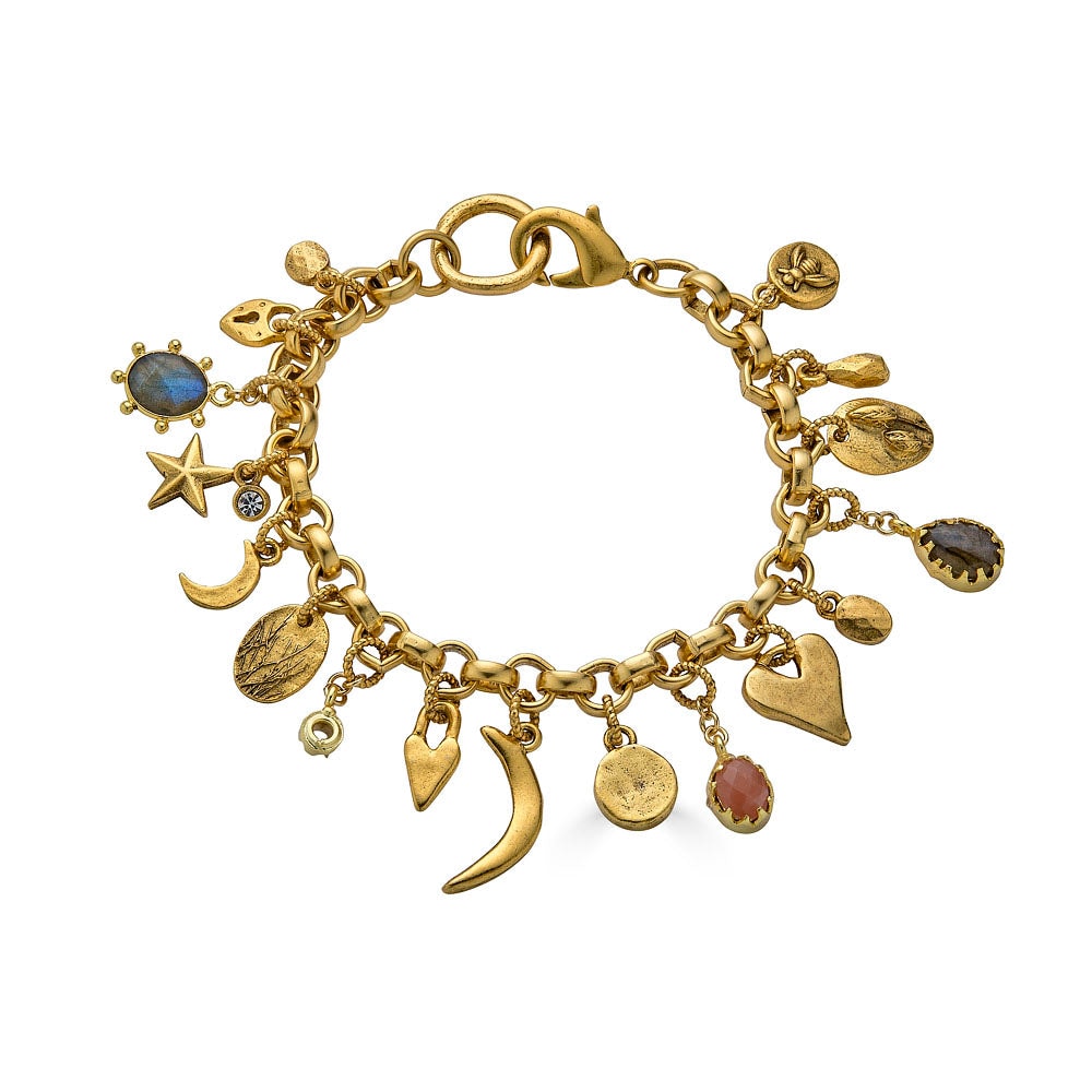 Loni Paul Jewelry Women's Gold / Green / Pink Talisman Charm Bracelet In Multi