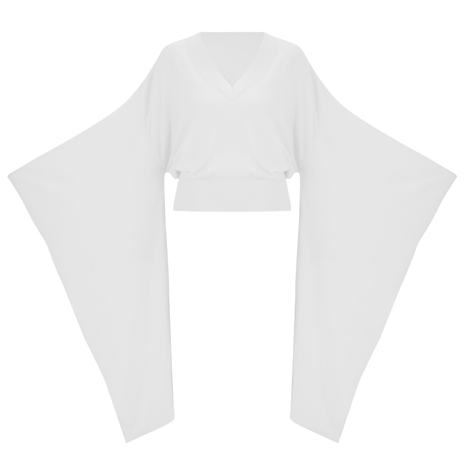 Peraluna Women's White Viscose Blend Deep V-neck Exotic Kimono Sleeve Knitwear Pullover - Ecru In White