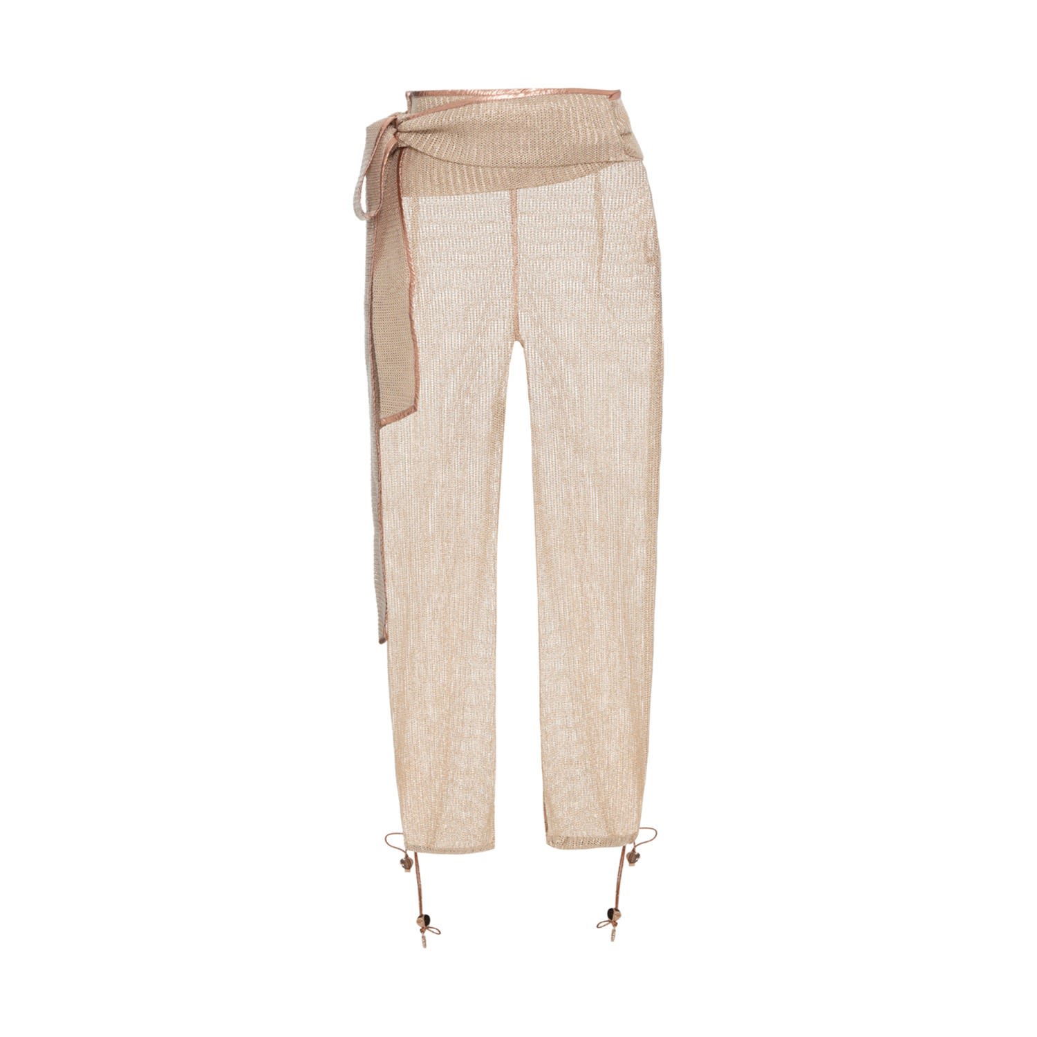 Balletto Athleisure Couture Women's Rose Gold Metallized Mesh Screen Sash Pants Oro Rosa