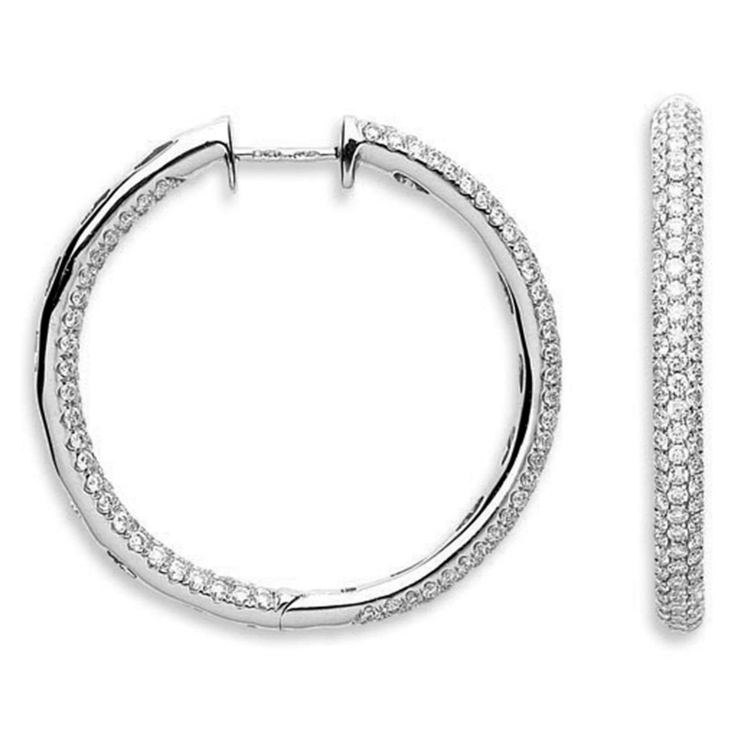 Women’s Silver White Gold Diamond Large Hoop Earrings Over Two Carats Cervin Blanc