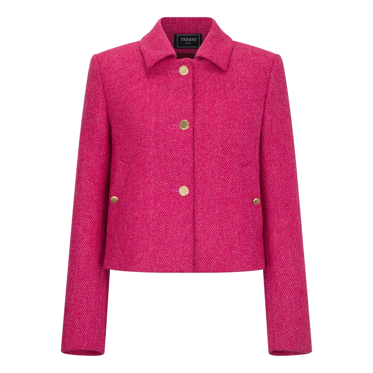 Triona Women's Pink Herringbone Maura Boxy Tweed Jacket In Pink