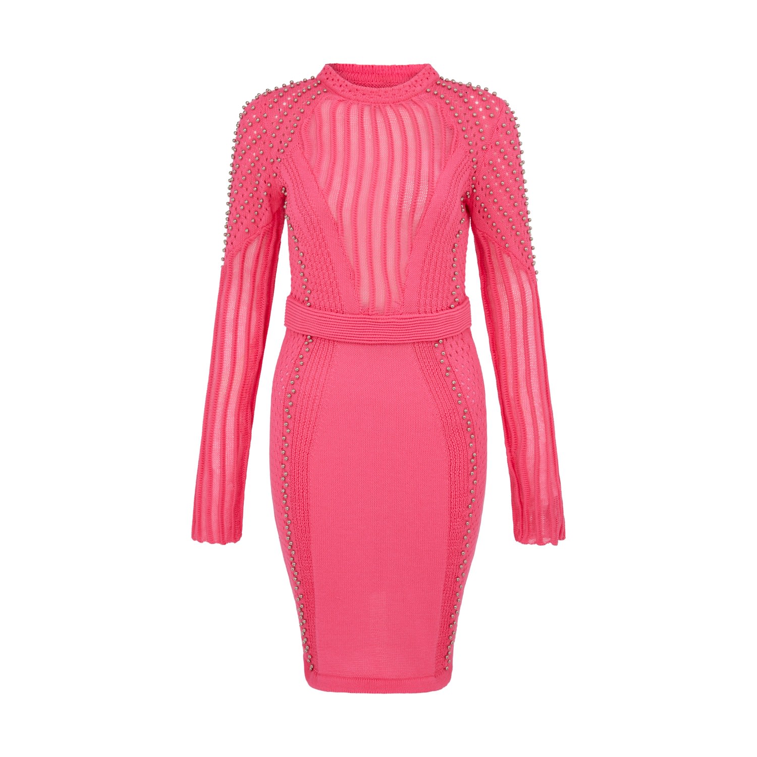 Women’s Pink / Purple Studded Sheer Knit Mini Jumper Dress In Brink Pink Extra Small Sour Figs