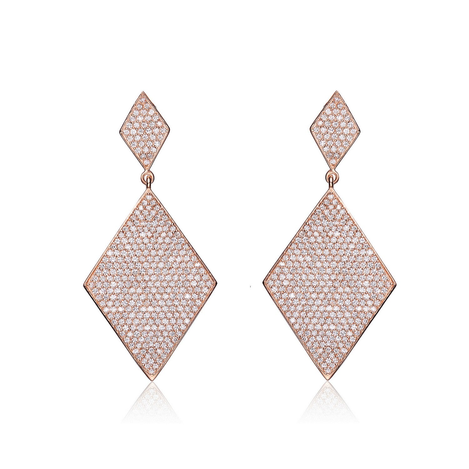 Women’s White / Rose Gold Sterling Silver Rose Gold Plated Cubic Zirconia Pave Drop Earrings Genevive Jewelry