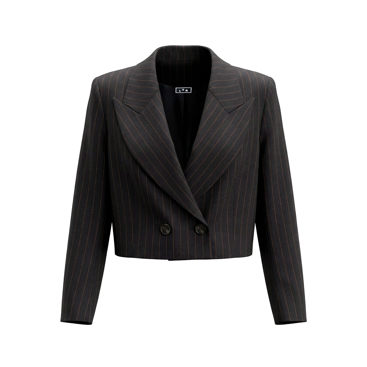 Women's Black / Brown Black & Brown Cropped Double Breasted Blazer | Large | L2R the Label