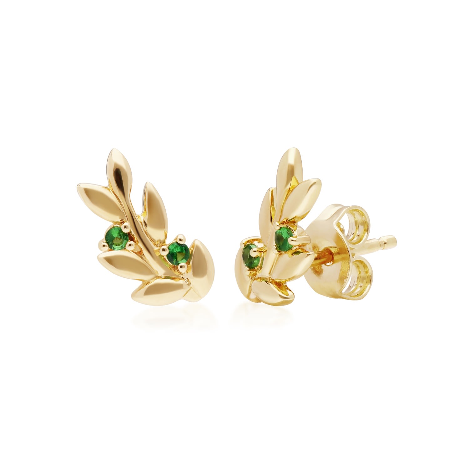 Women’s Green O Leaf Tsavorite Stud Earrings In Yellow Gold Plated Silver Gemondo