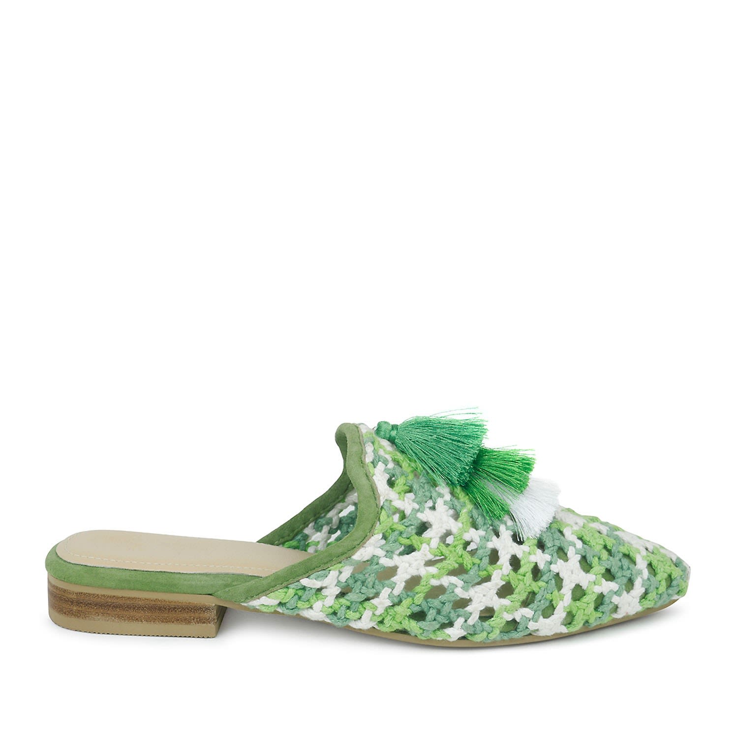 Rag & Co Mariana Green Woven Flat Mules With Tassels In Green