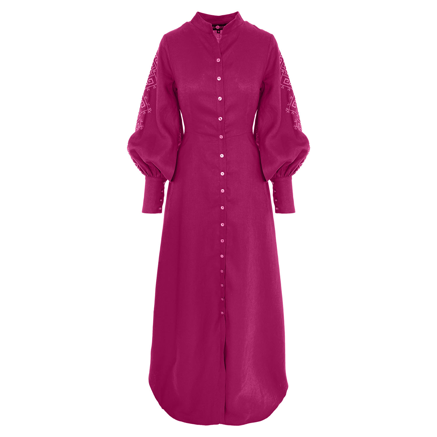 Women’s Pink / Purple Maxi Linen Dress With Floral Embroidery And Long Sleeves Xxs Izabela Mandoiu