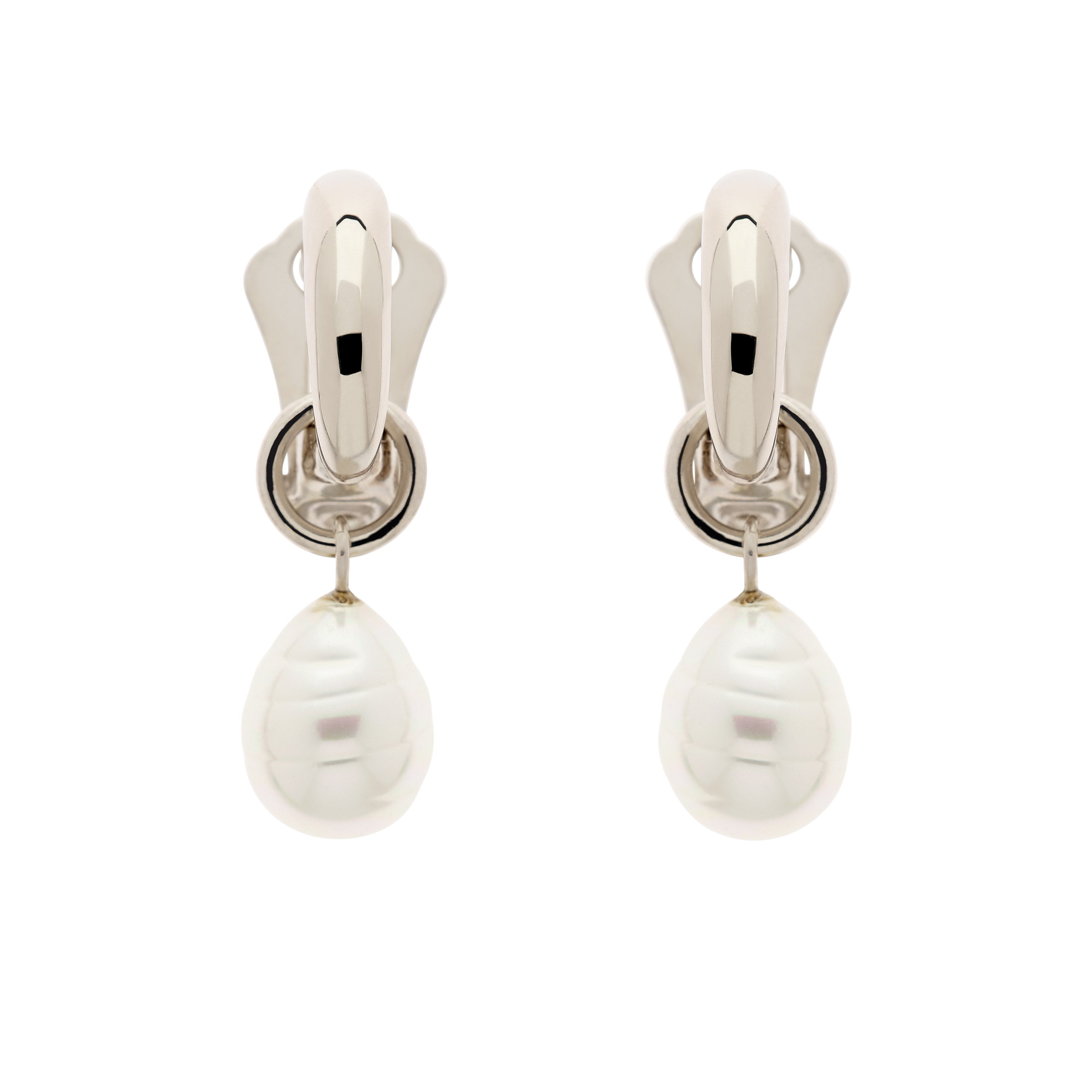 Women’s White / Silver Platinum Hoop & Baroque Pearl Clip Earrings Emma Holland Jewellery