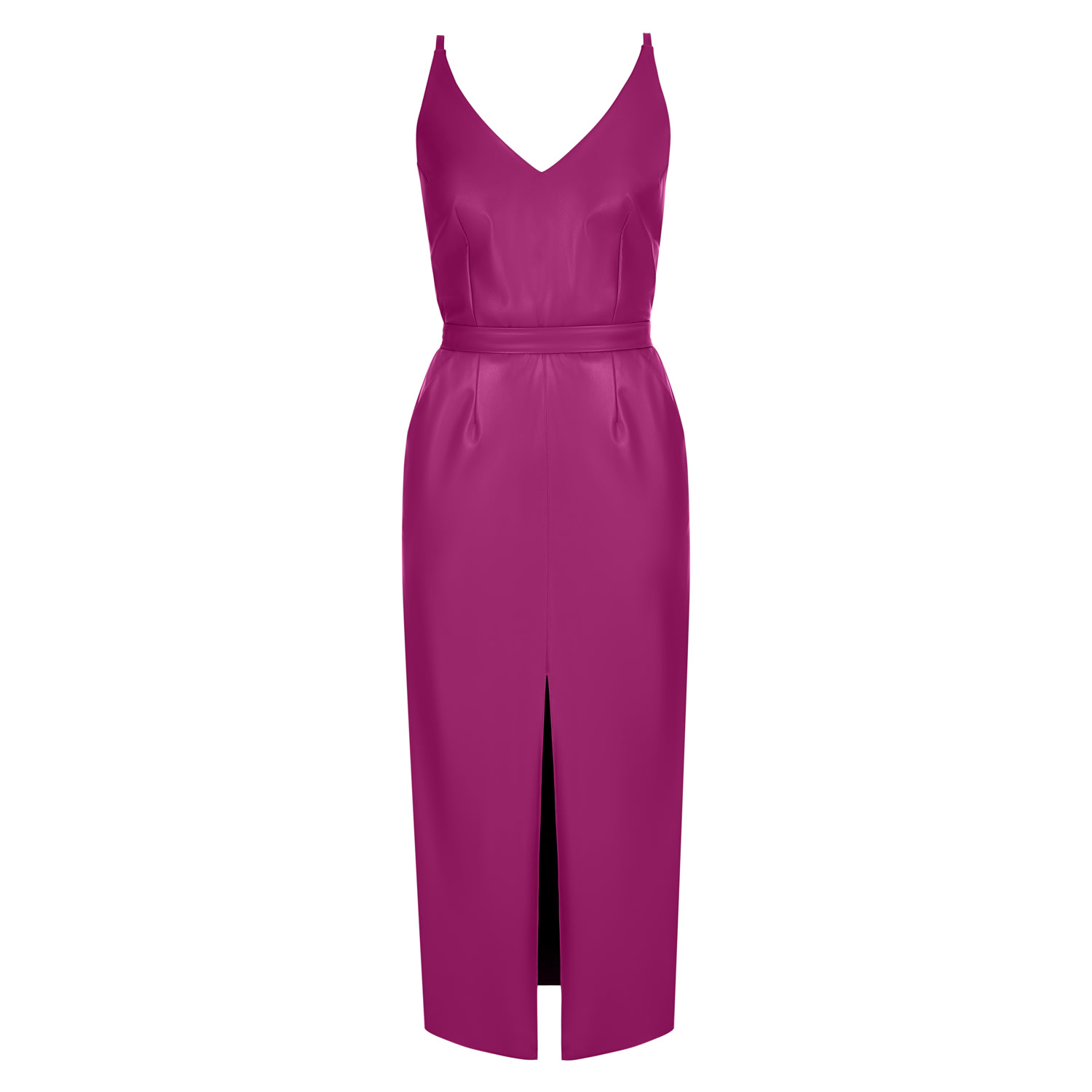 Undress Women's Pink / Purple Calista Magenta Vegan Leather Midi Dress With Pencil Skirt