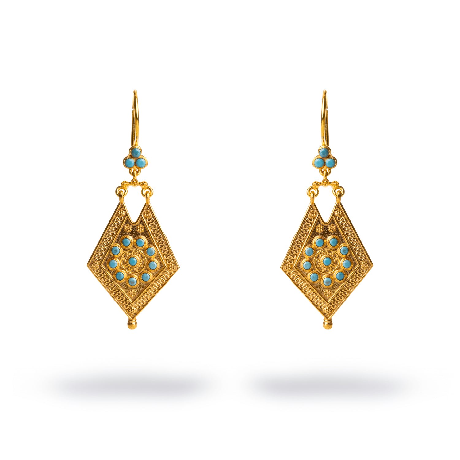 Ebru Jewelry Women's Gold / Blue Vintage Style Gold & Turquoise Design Dangle Earrings - Turquoise In Gold