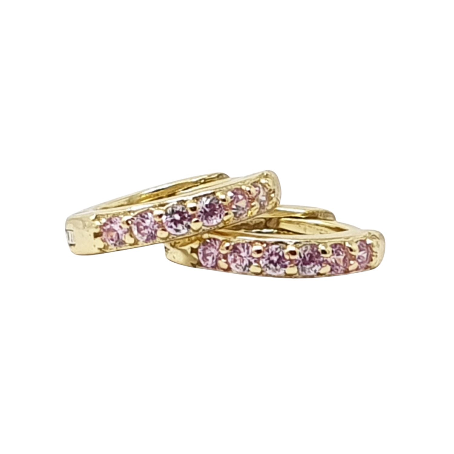 Harfi Women's Pink / Gold Pink Tourmaline October Birthstone Huggie Gold Plated Hoop Earrings In Multi